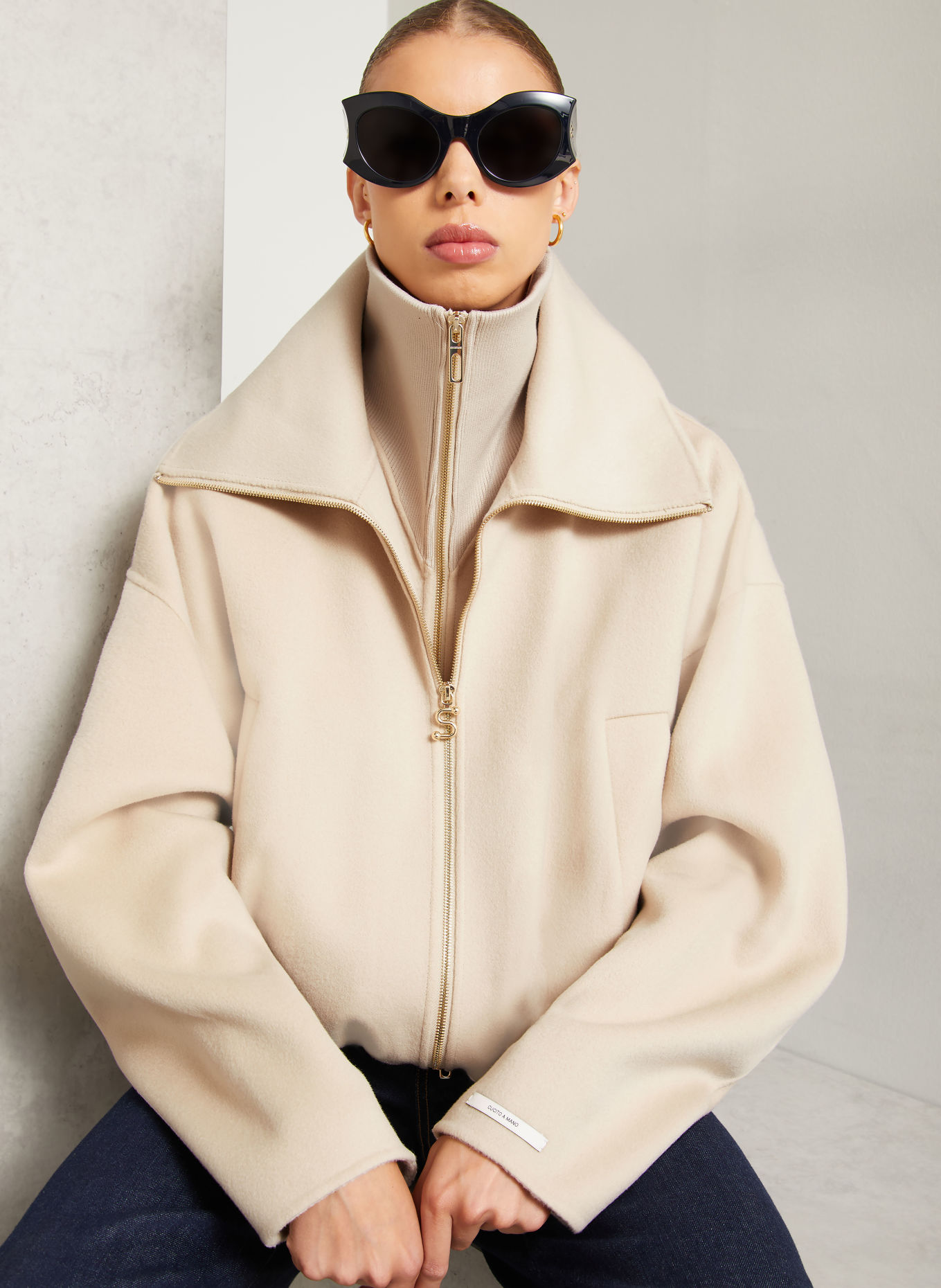 SPORTMAX EMIRO Bomber jacket with Removable Trim: BEIGE
