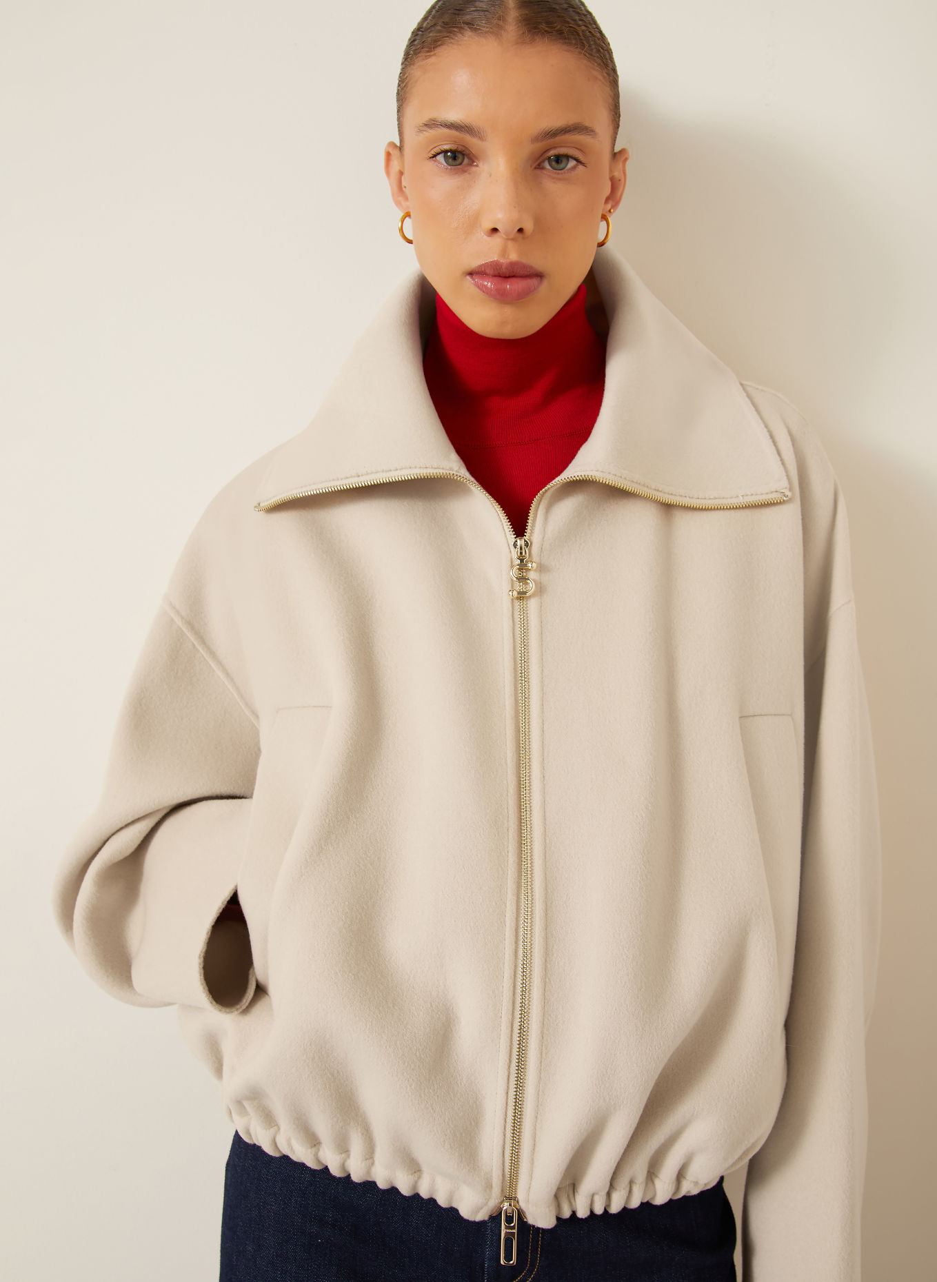 SPORTMAX EMIRO Bomber jacket with Removable Trim: BEIGE