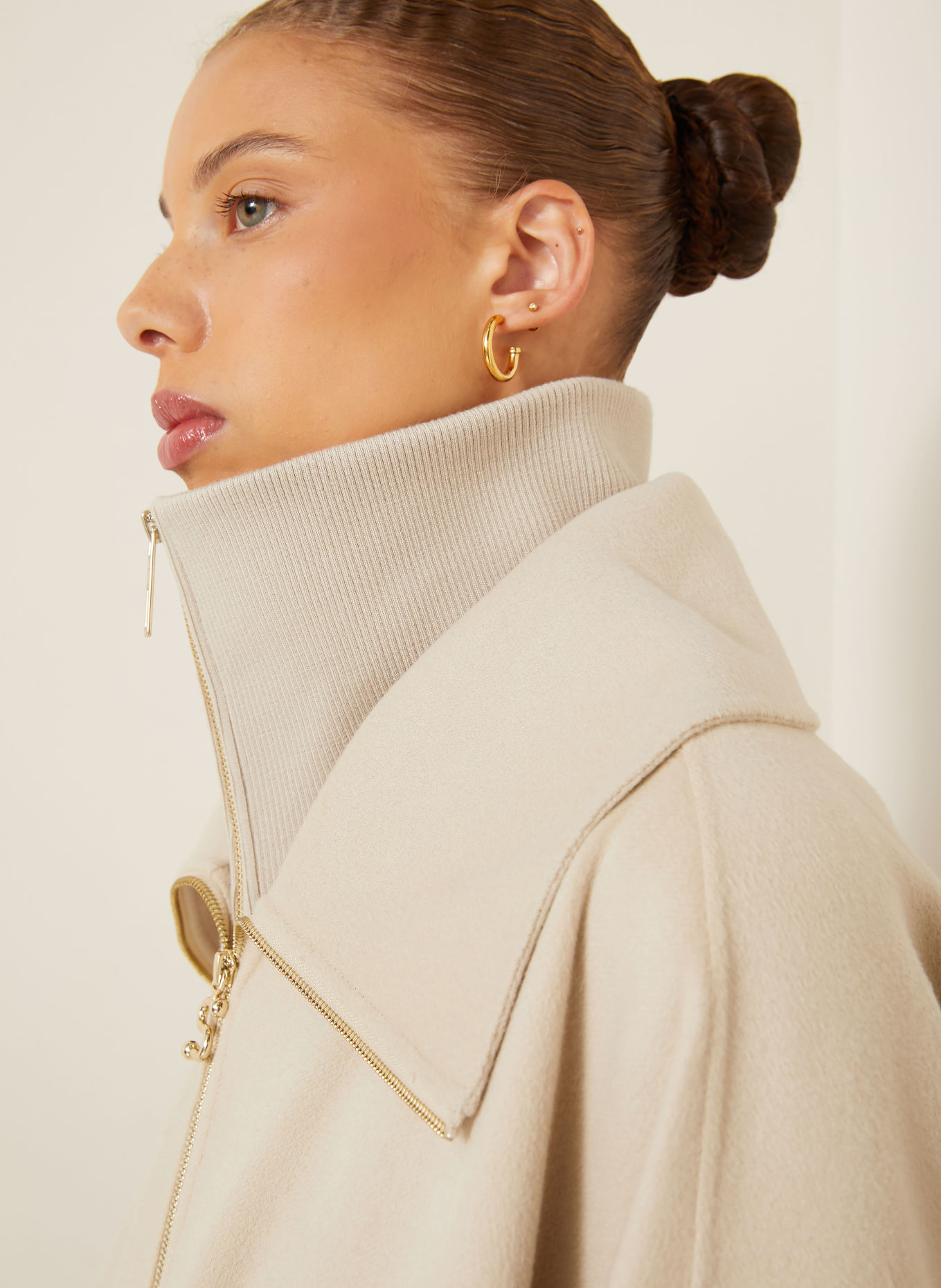 SPORTMAX EMIRO Bomber jacket with Removable Trim: BEIGE