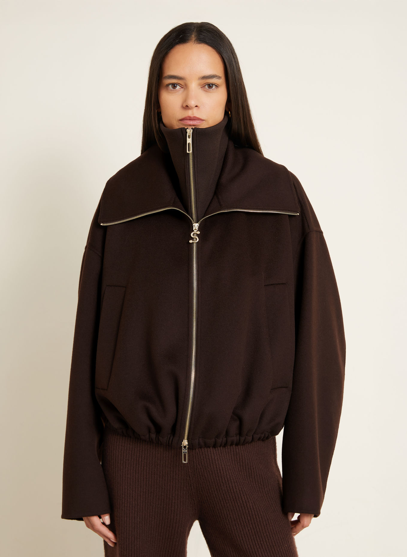 SPORTMAX Blouson EMIRO med avtagbar krage: MÖRKBRUN