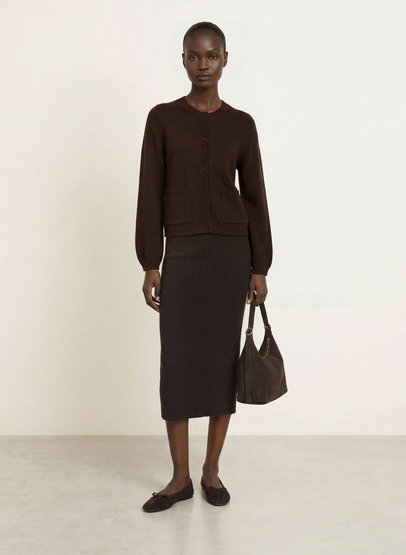 ALLUDE Cashmere Cardigan: DARK BROWN