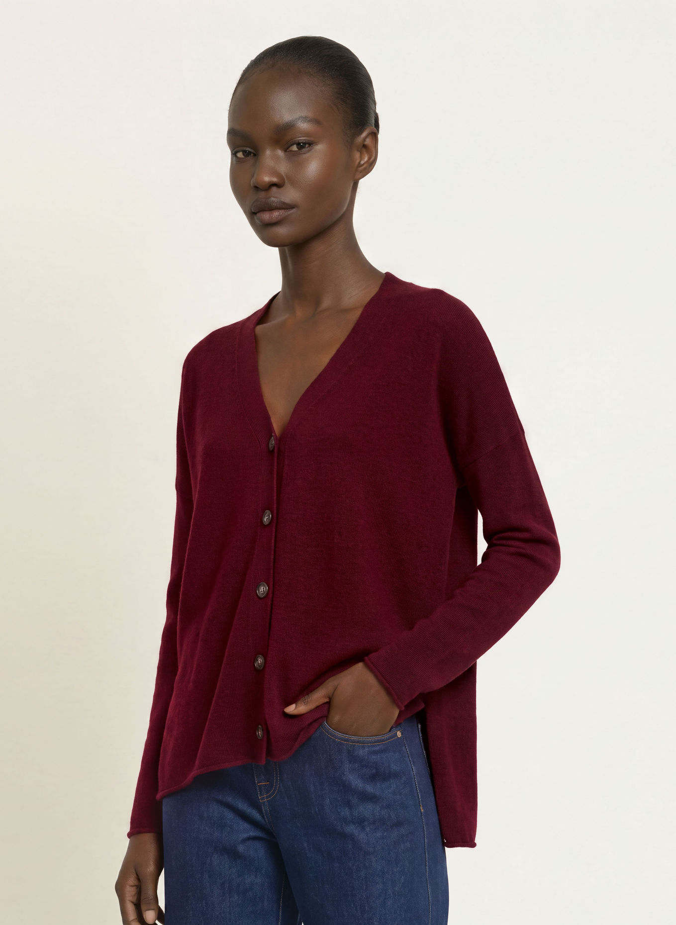 ALLUDE Oversized-Strickjacke aus Cashmere: DUNKELLILA