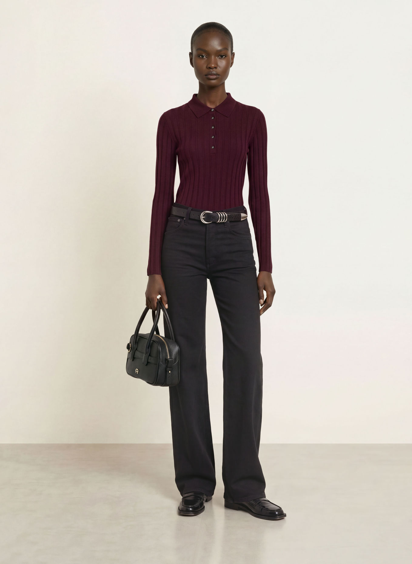 ALLUDE Strick-Poloshirt: DUNKELLILA
