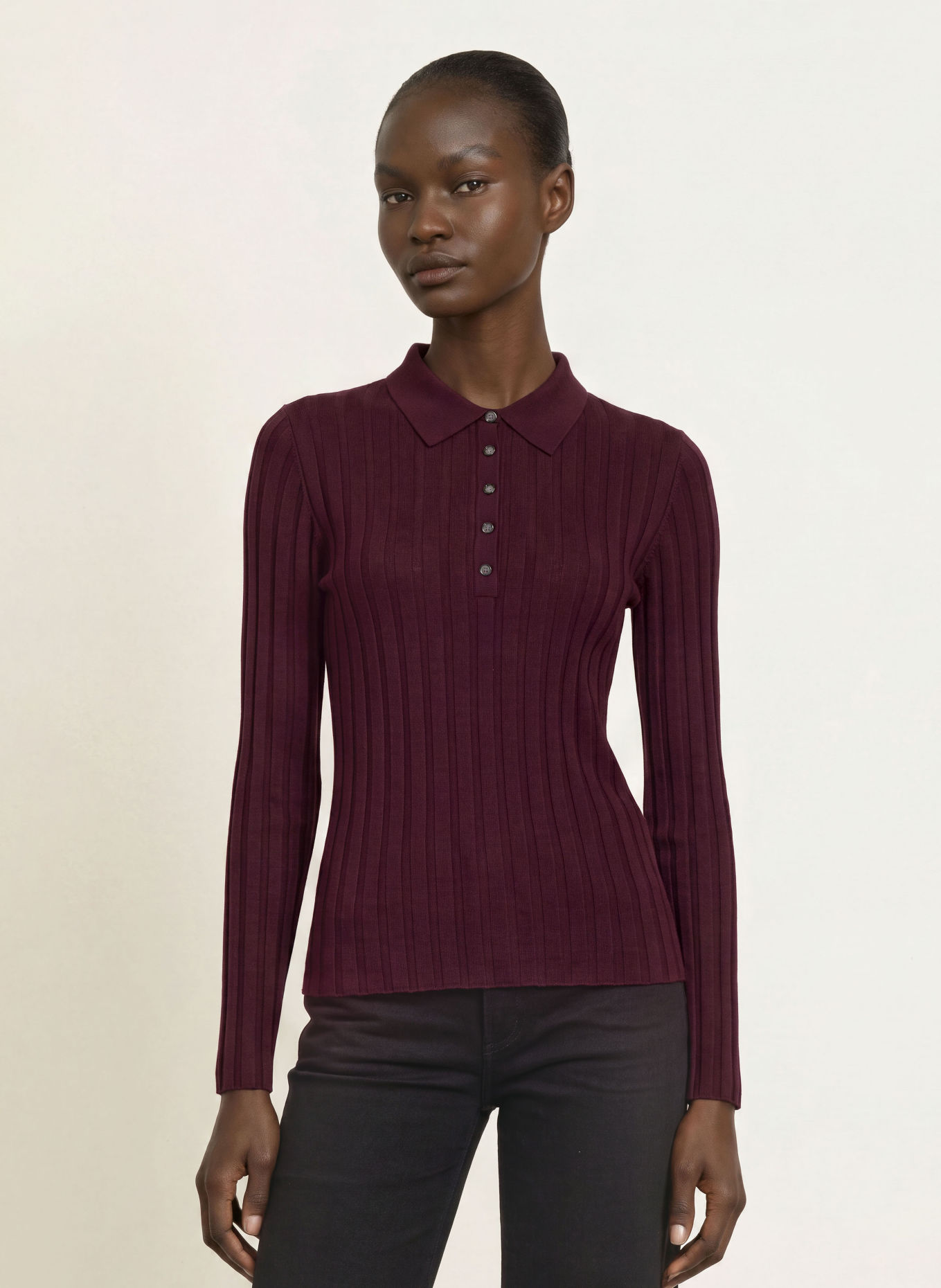 ALLUDE Strick-Poloshirt: DUNKELLILA