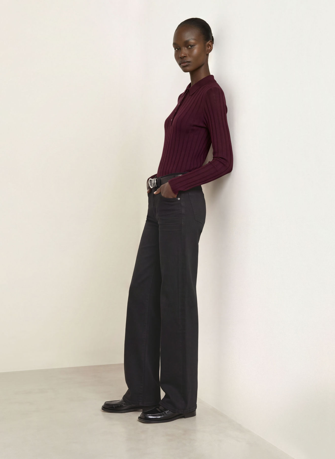 ALLUDE Strick-Poloshirt: DUNKELLILA