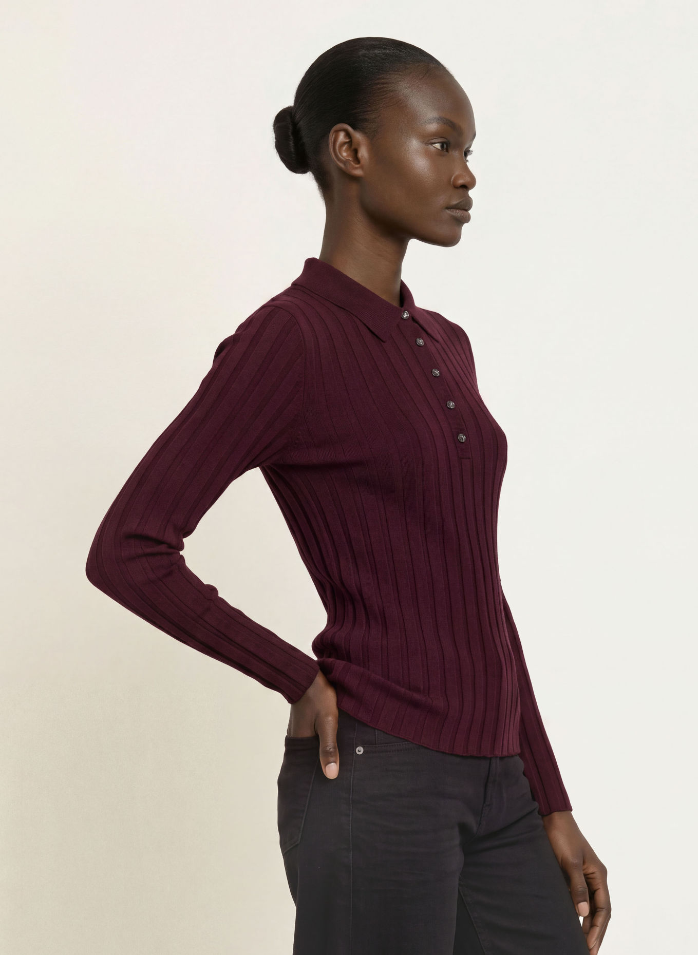 ALLUDE Strick-Poloshirt: DUNKELLILA