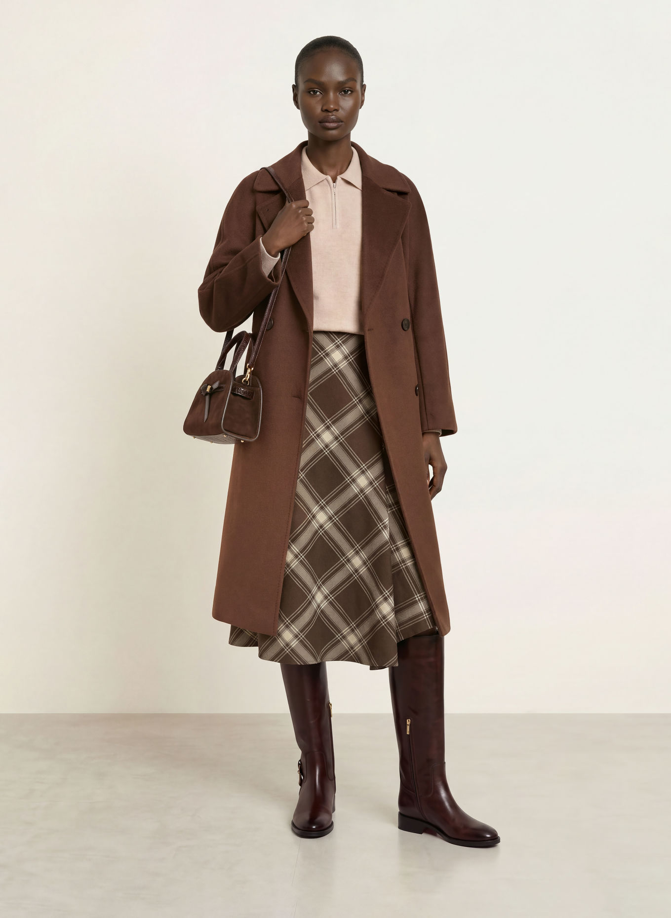 WEEKEND Max Mara LANOSO-rok met wikkellook: MARRON FONCÉ / CRÈME / TAUPE