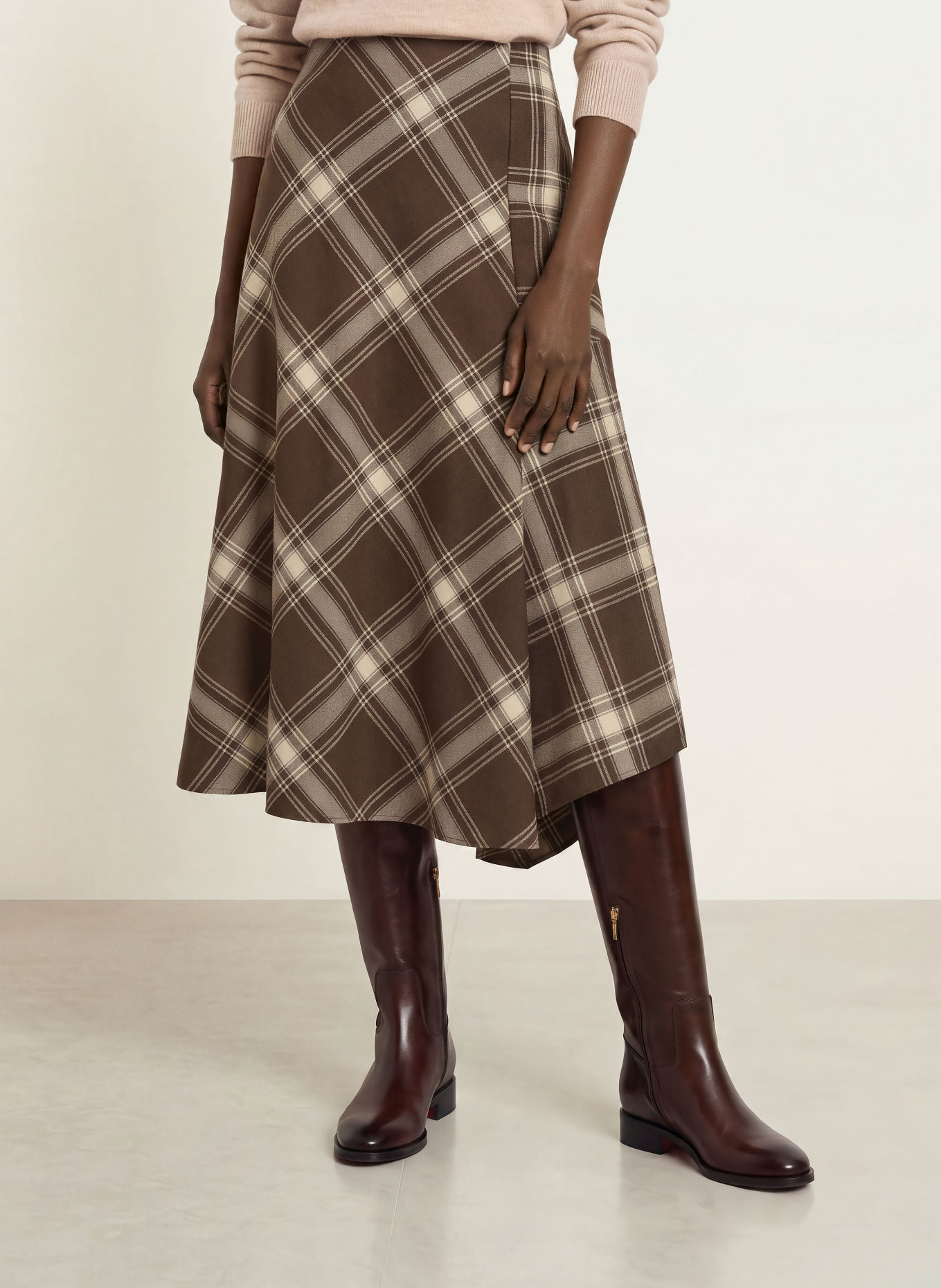WEEKEND Max Mara LANOSO-rok met wikkellook: MARRON FONCÉ / CRÈME / TAUPE