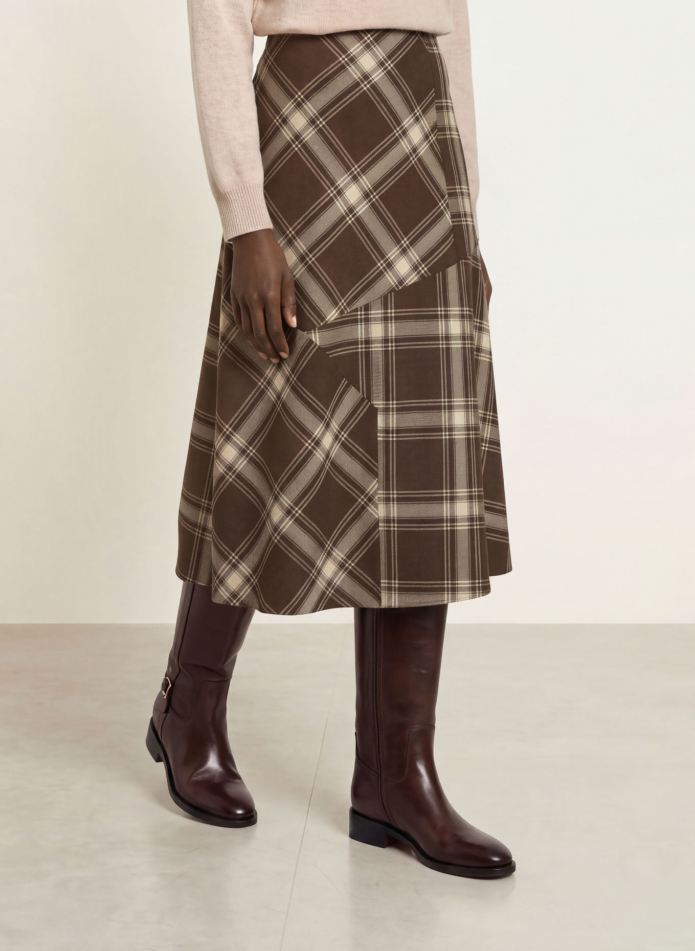 WEEKEND Max Mara LANOSO-rok met wikkellook: MARRON FONCÉ / CRÈME / TAUPE