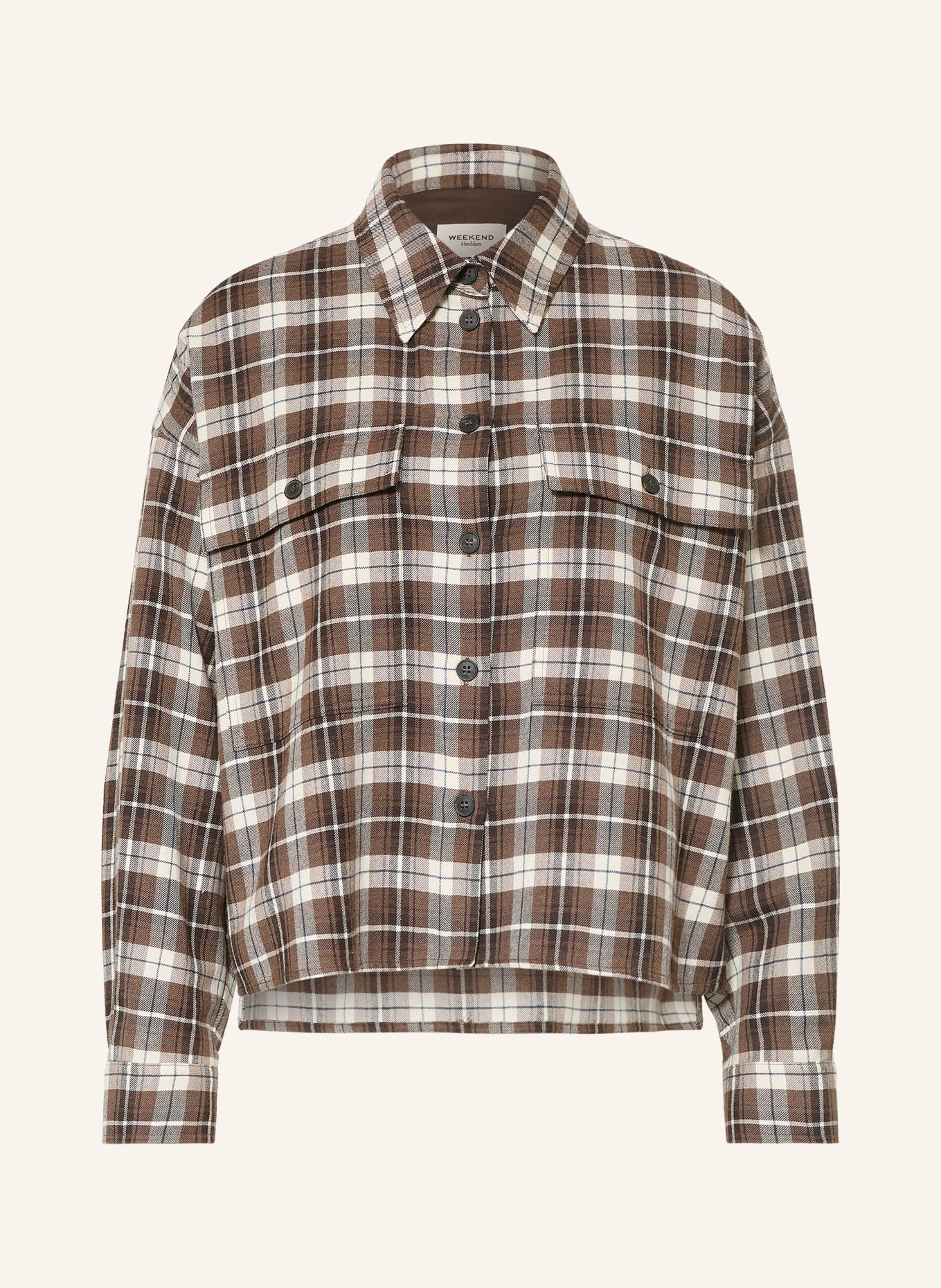 WEEKEND Max Mara BERLINA-overhemdblouse van flanel: BRUIN / MARRON FONCÉ / WIT