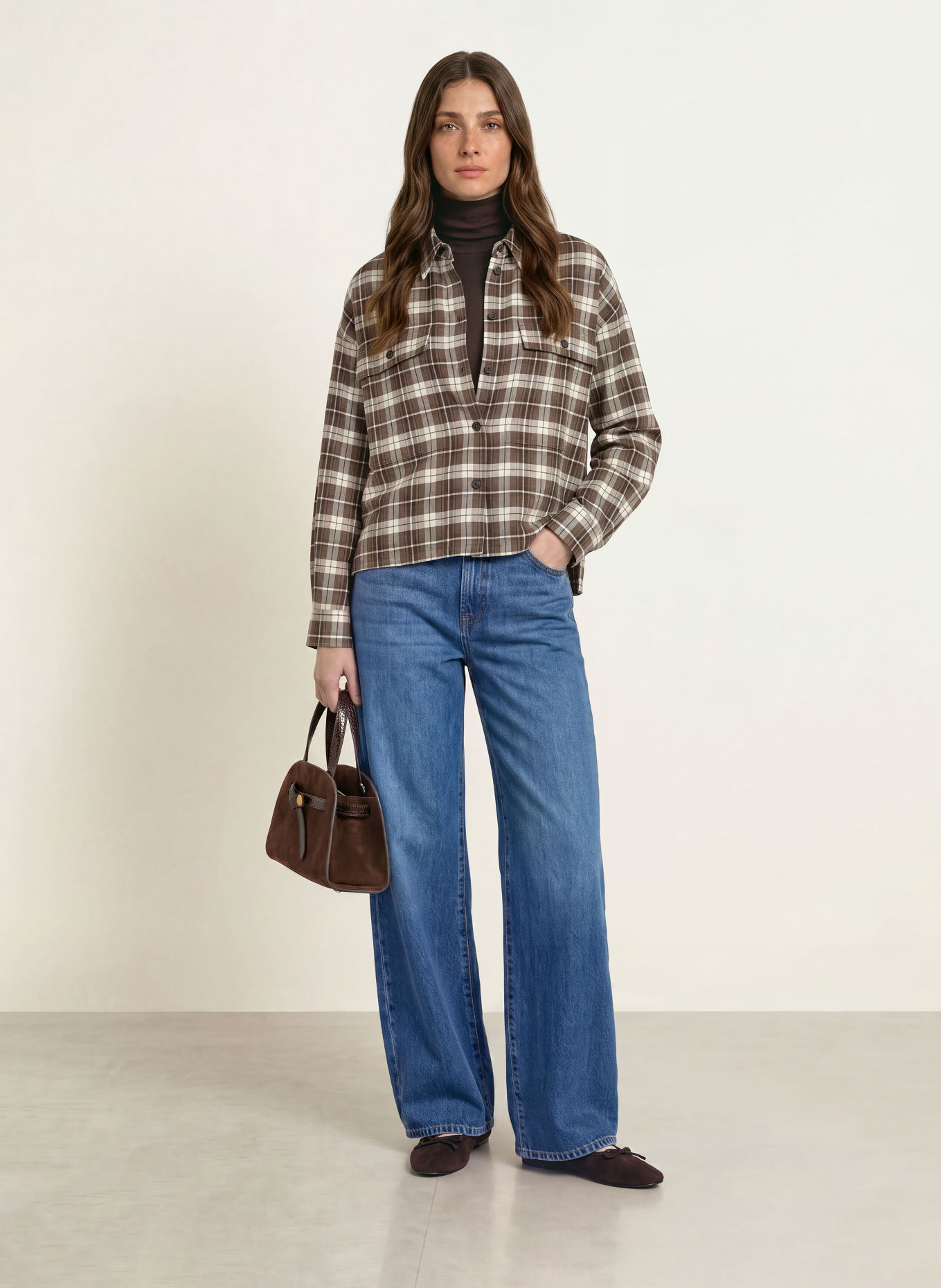 WEEKEND Max Mara BERLINA-overhemdblouse van flanel: BRUIN / MARRON FONCÉ / WIT