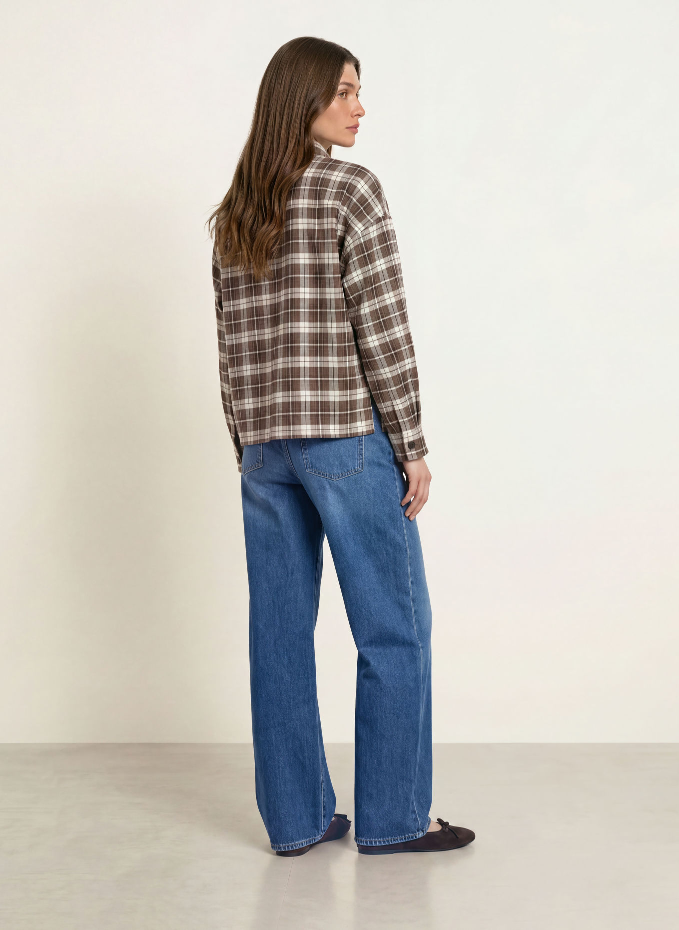 WEEKEND Max Mara BERLINA-overhemdblouse van flanel: BRUIN / MARRON FONCÉ / WIT