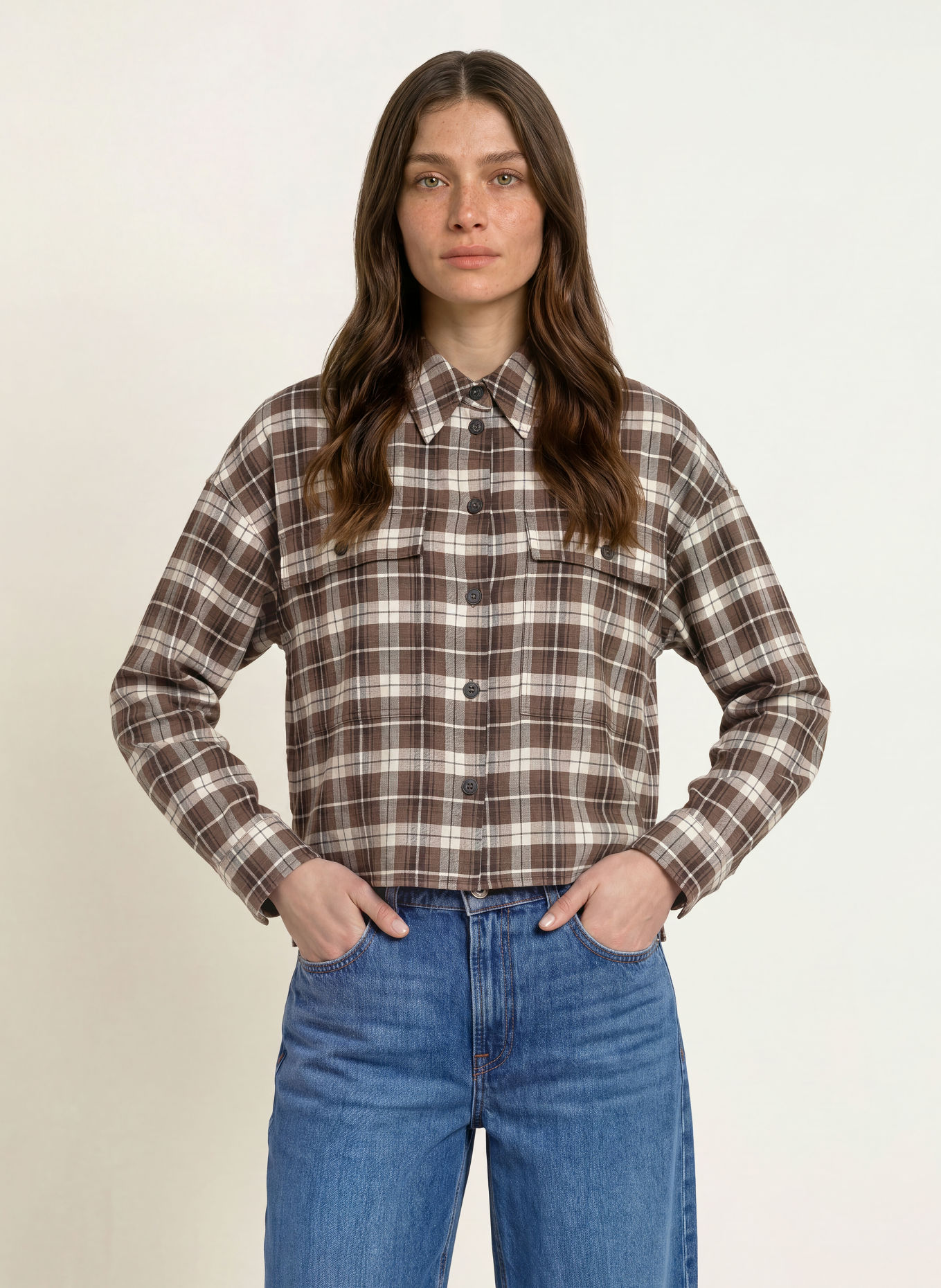 WEEKEND Max Mara BERLINA-overhemdblouse van flanel: BRUIN / MARRON FONCÉ / WIT