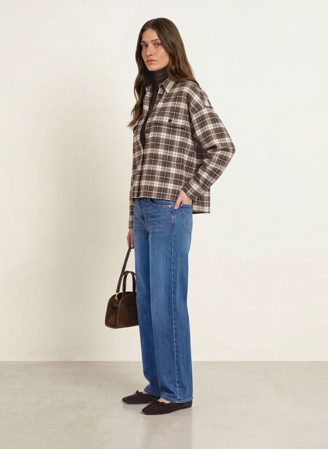 WEEKEND Max Mara BERLINA-overhemdblouse van flanel: BRUIN / MARRON FONCÉ / WIT