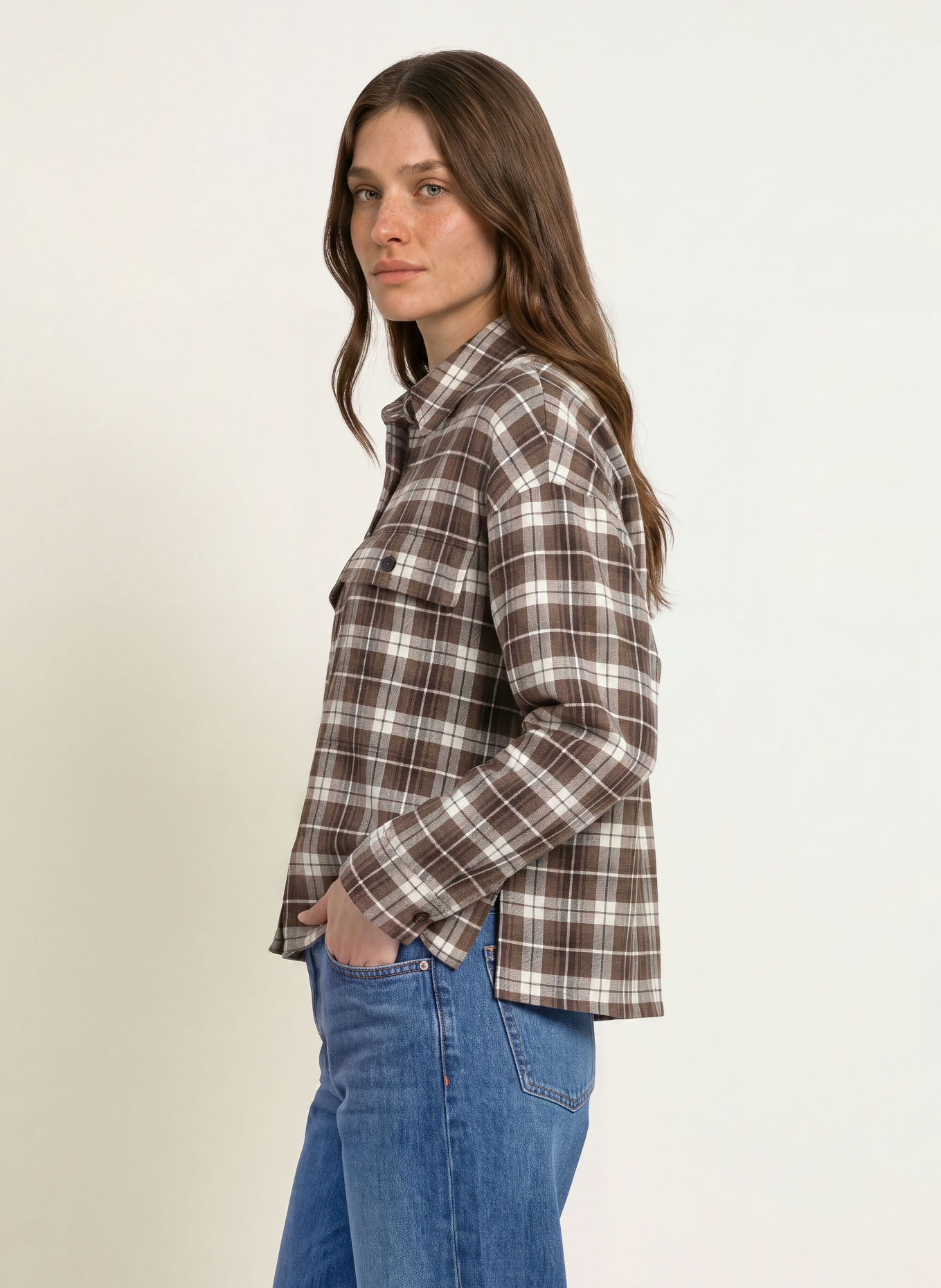 WEEKEND Max Mara BERLINA-overhemdblouse van flanel: BRUIN / MARRON FONCÉ / WIT