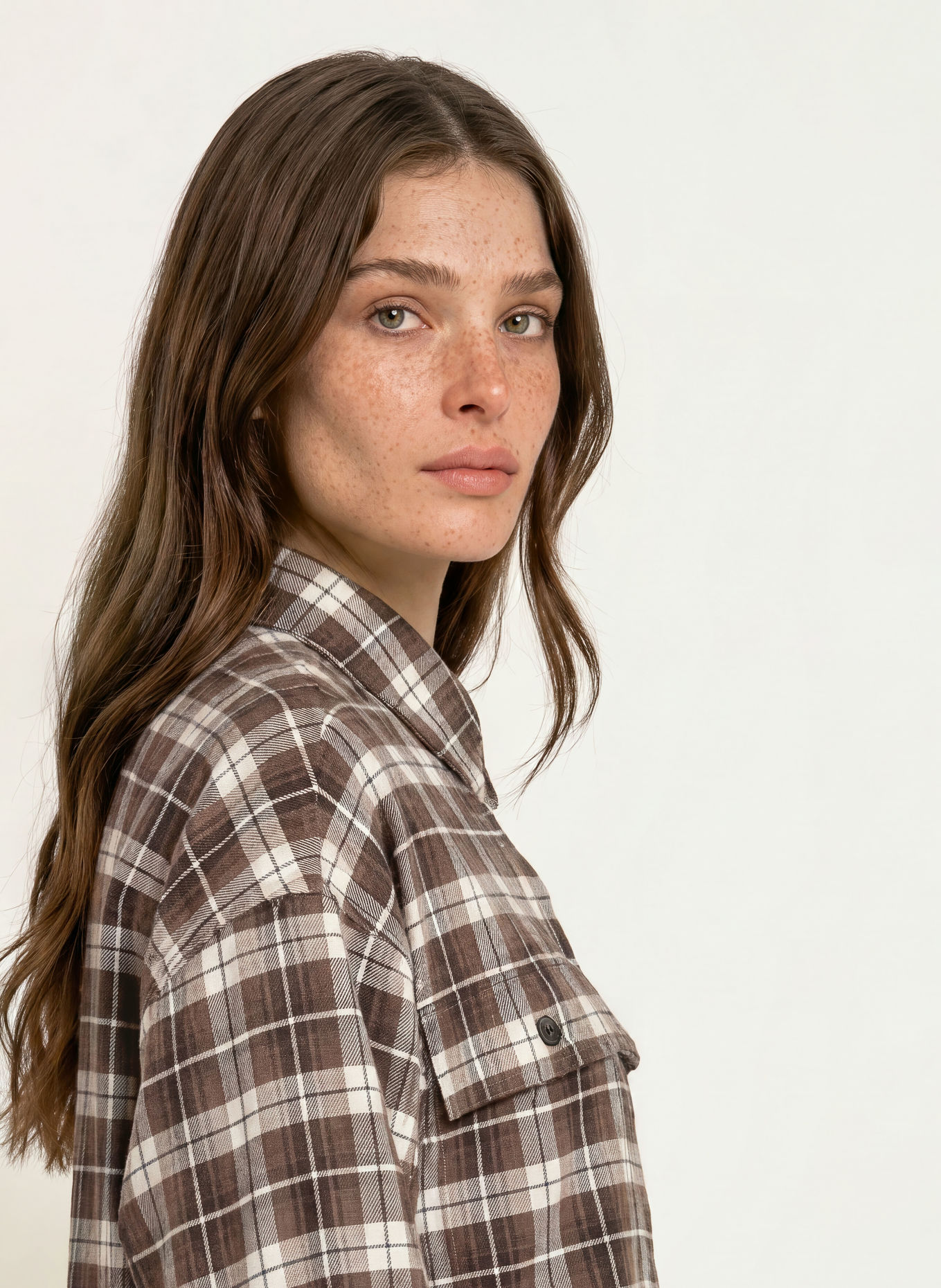 WEEKEND Max Mara BERLINA-overhemdblouse van flanel: BRUIN / MARRON FONCÉ / WIT