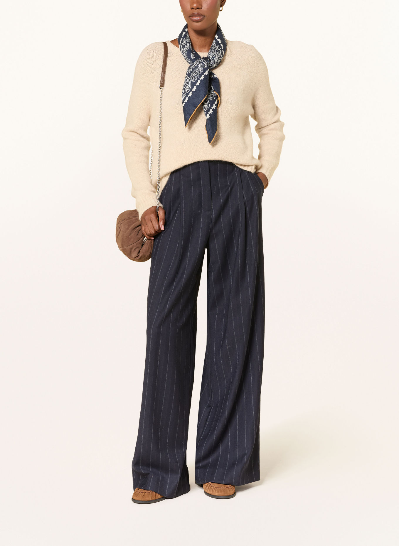 WEEKEND Max Mara NEBBIE Wide-leg trousers: DARK BLUE / WHITE