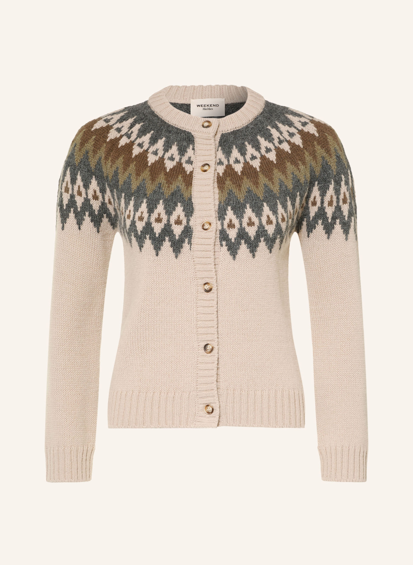 WEEKEND Max Mara Strickjacke TARGA mit Alpaka: BEIGE / DUNKELGRAU / OLIV