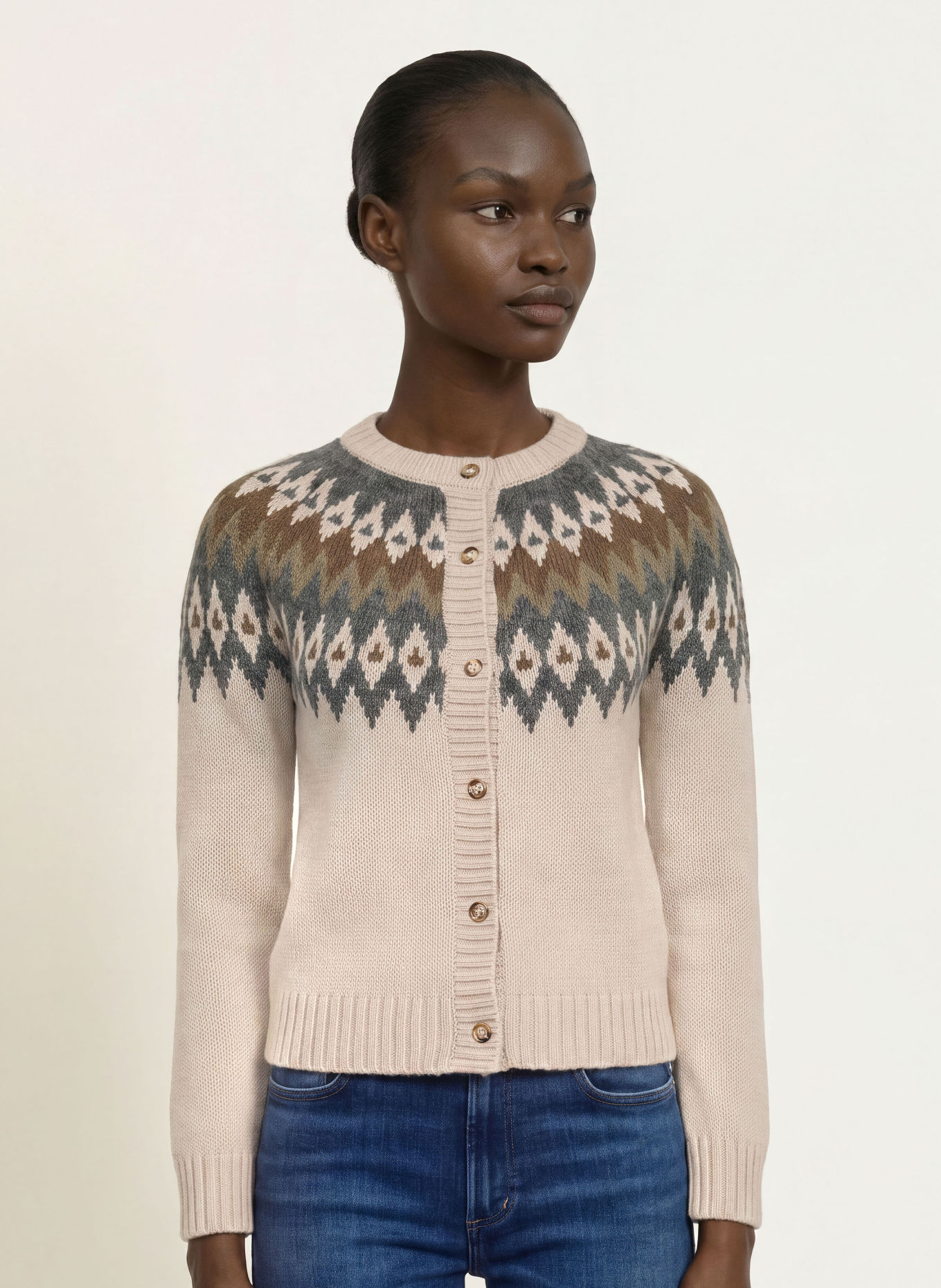 WEEKEND Max Mara Strickjacke TARGA mit Alpaka: BEIGE / DUNKELGRAU / OLIV