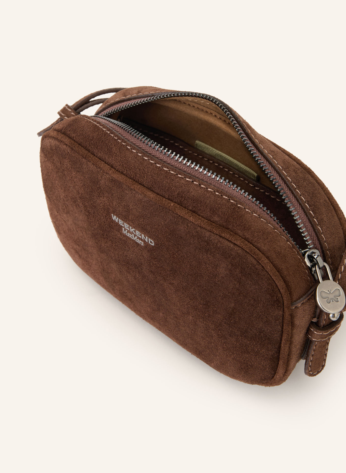 WEEKEND Max Mara STRUZZO Crossbody Bag: DARK BROWN / SILVER