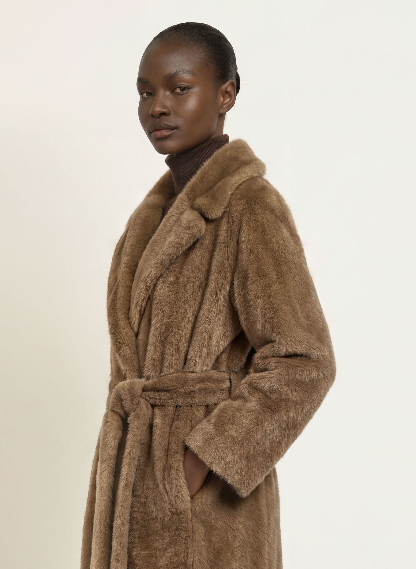 S Max Mara Kunstbont-Mantel MISS: BEIGE