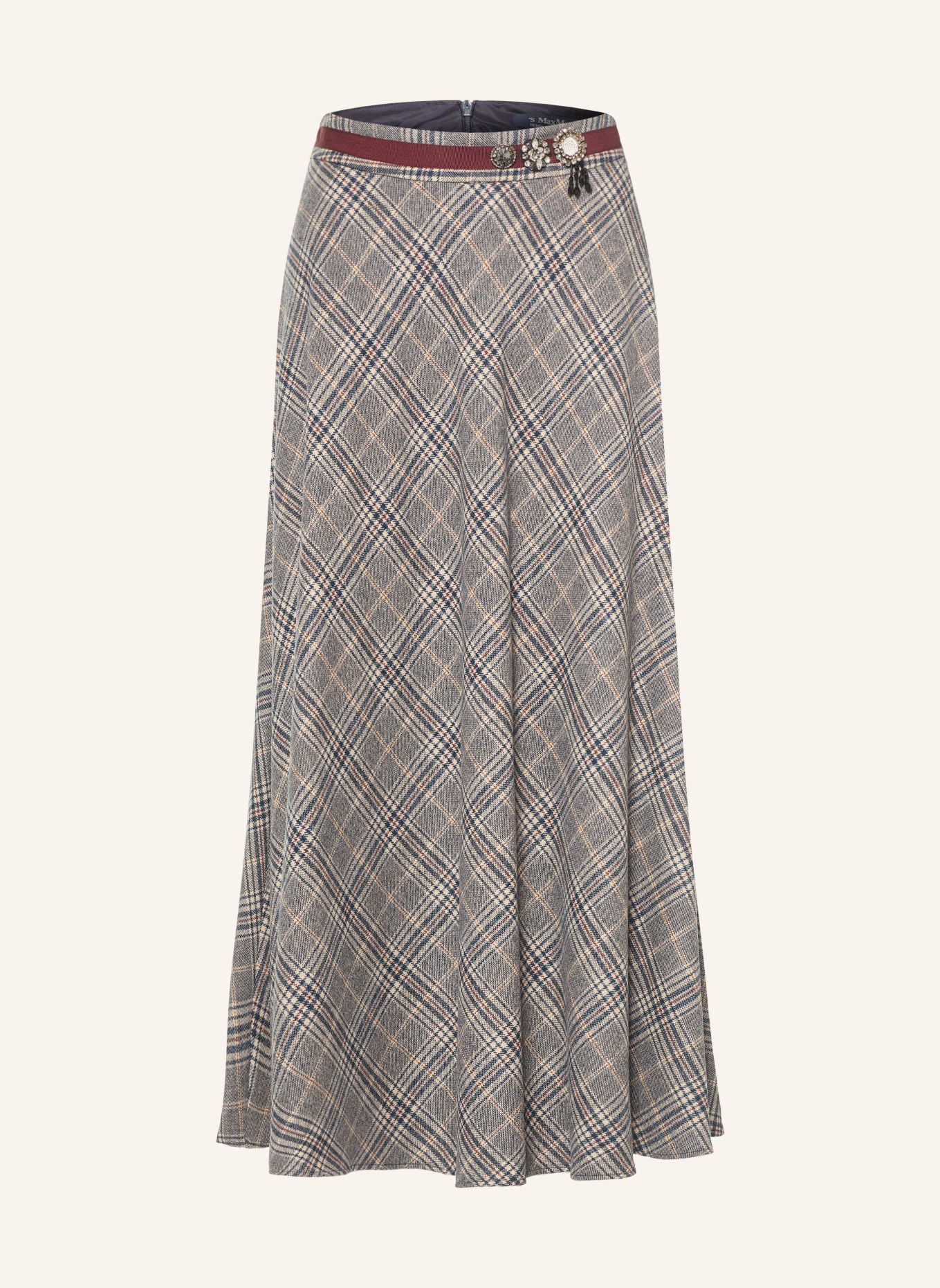 S Max Mara BETA Skirt with Rhinestones: DARK BLUE / CREAM / DARK RED