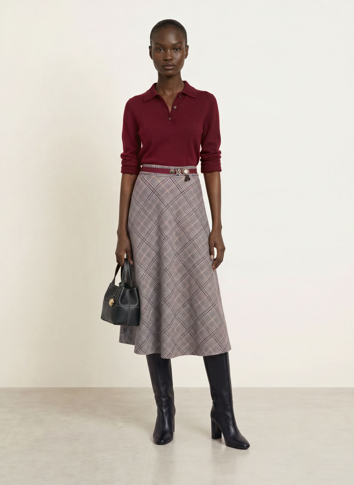S Max Mara BETA Skirt with Rhinestones: DARK BLUE / CREAM / DARK RED