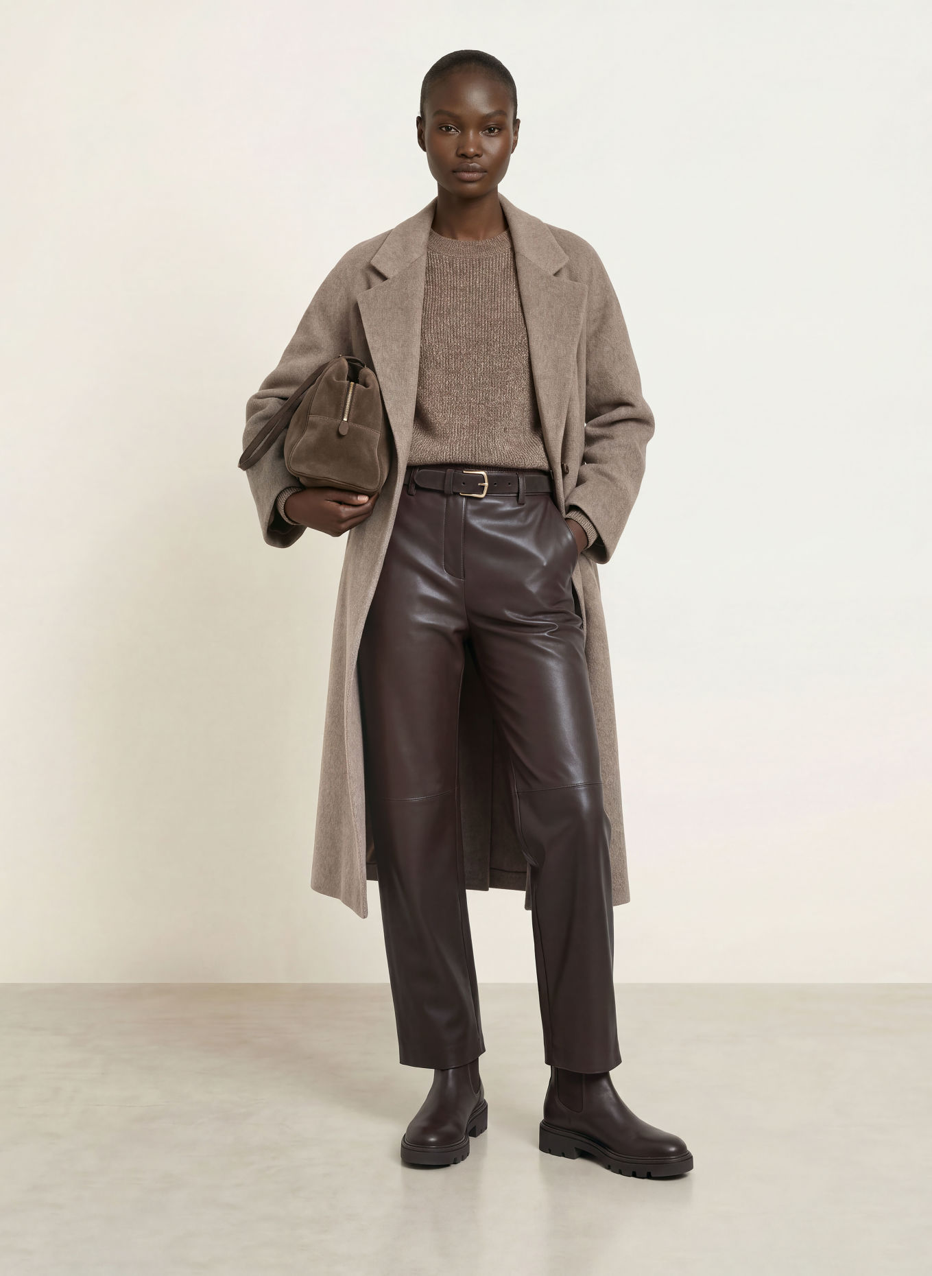 S Max Mara SOSPIRO-broek in leerlook: MARRON FONCÉ