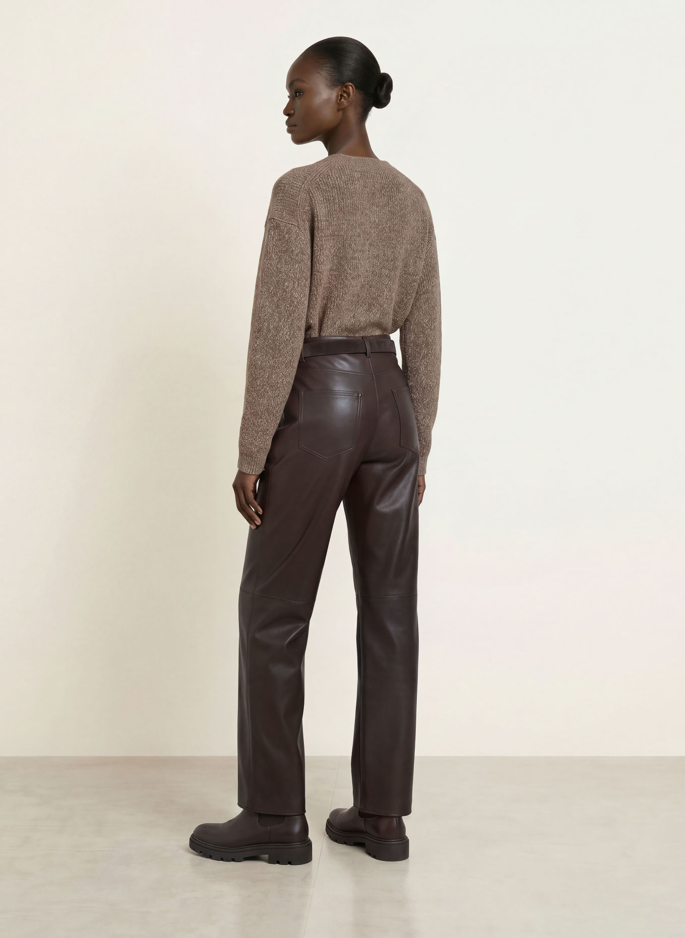 S Max Mara SOSPIRO-broek in leerlook: MARRON FONCÉ