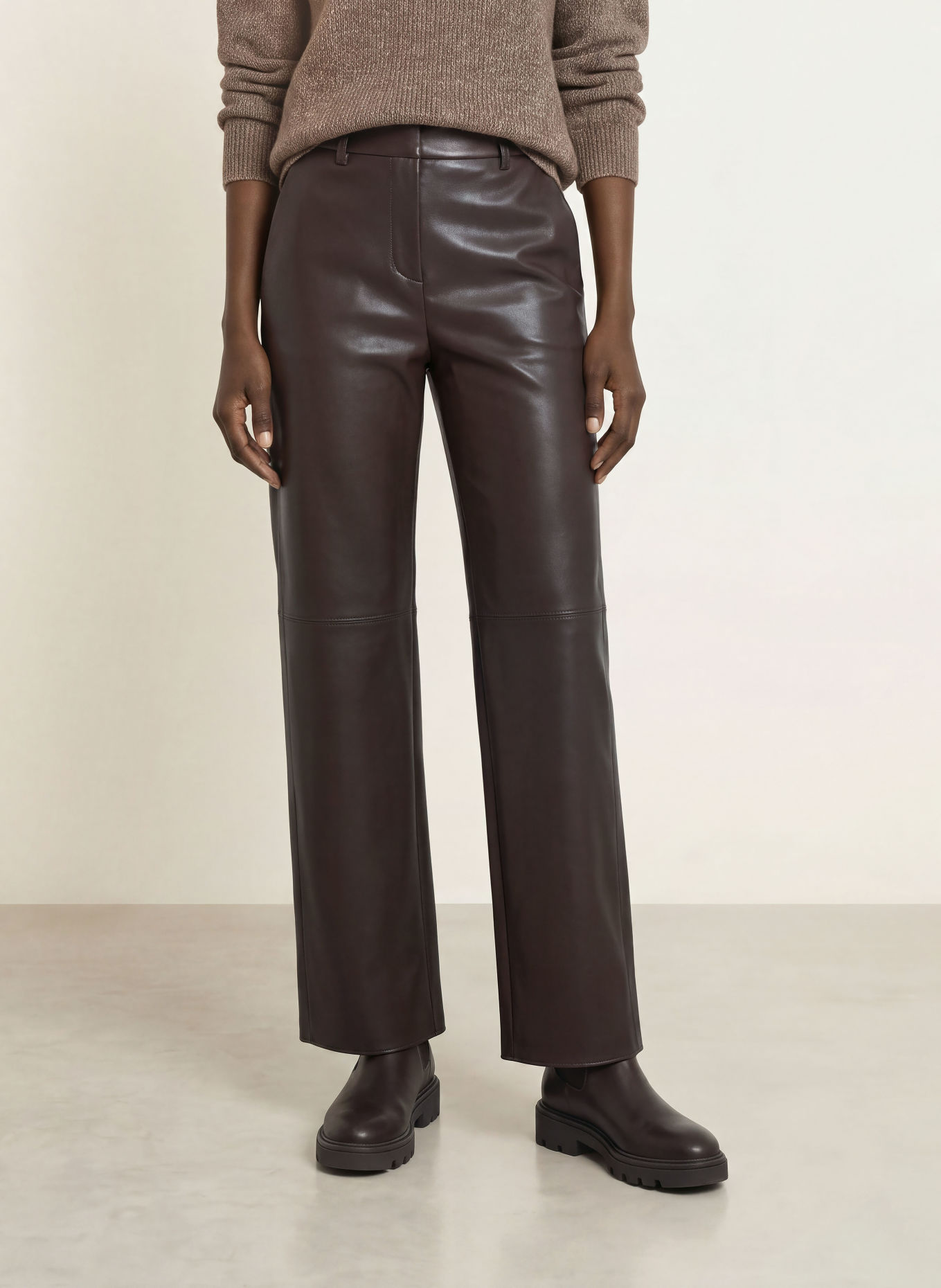 S Max Mara SOSPIRO-broek in leerlook: MARRON FONCÉ