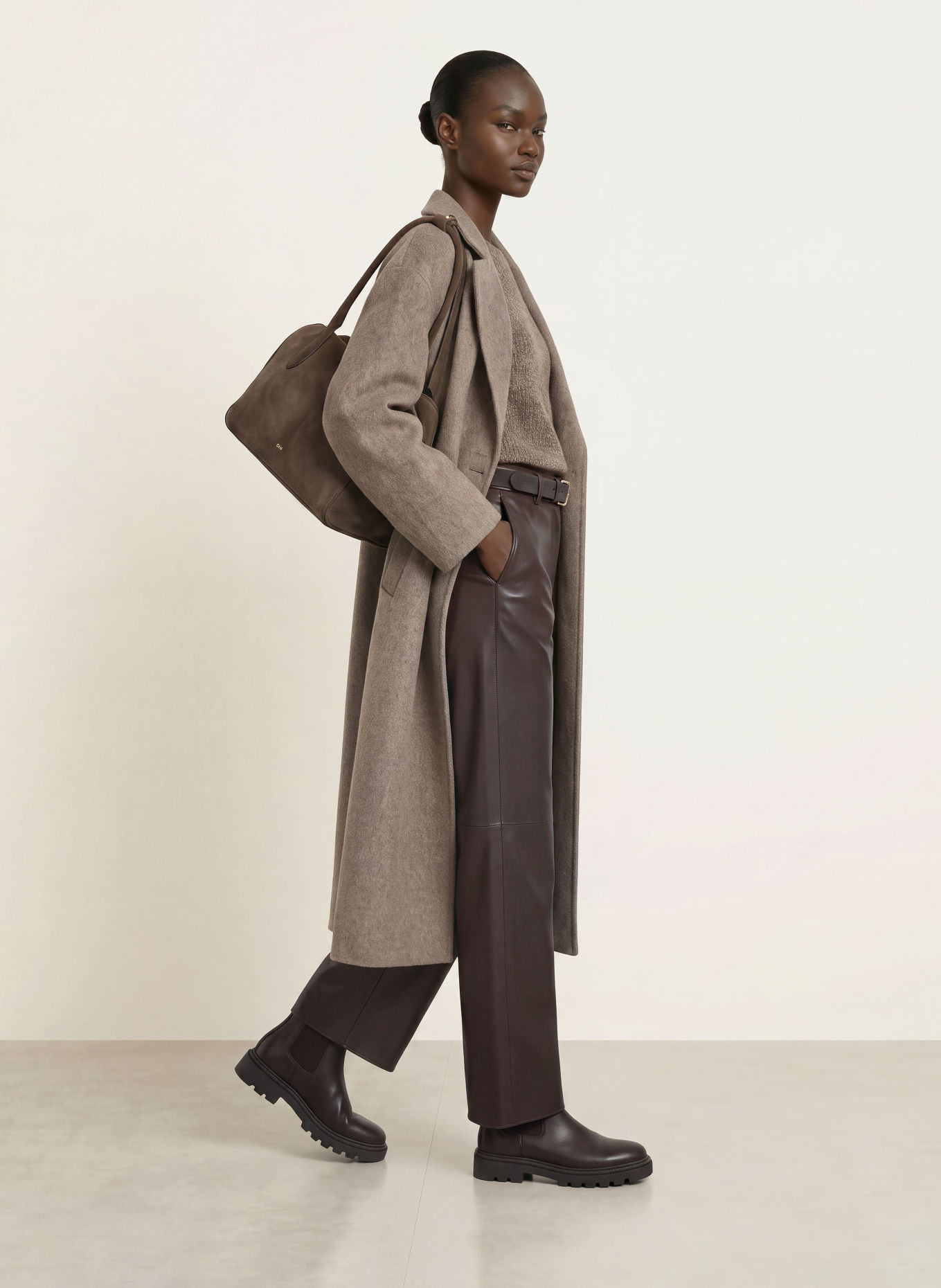 S Max Mara SOSPIRO-broek in leerlook: MARRON FONCÉ