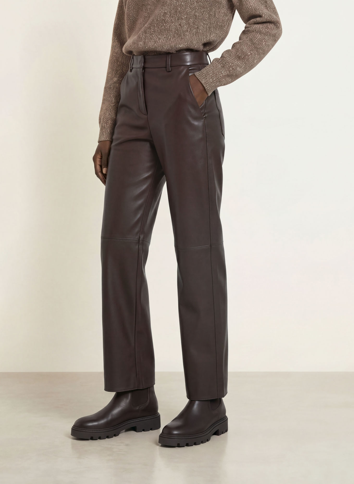 S Max Mara SOSPIRO-broek in leerlook: MARRON FONCÉ
