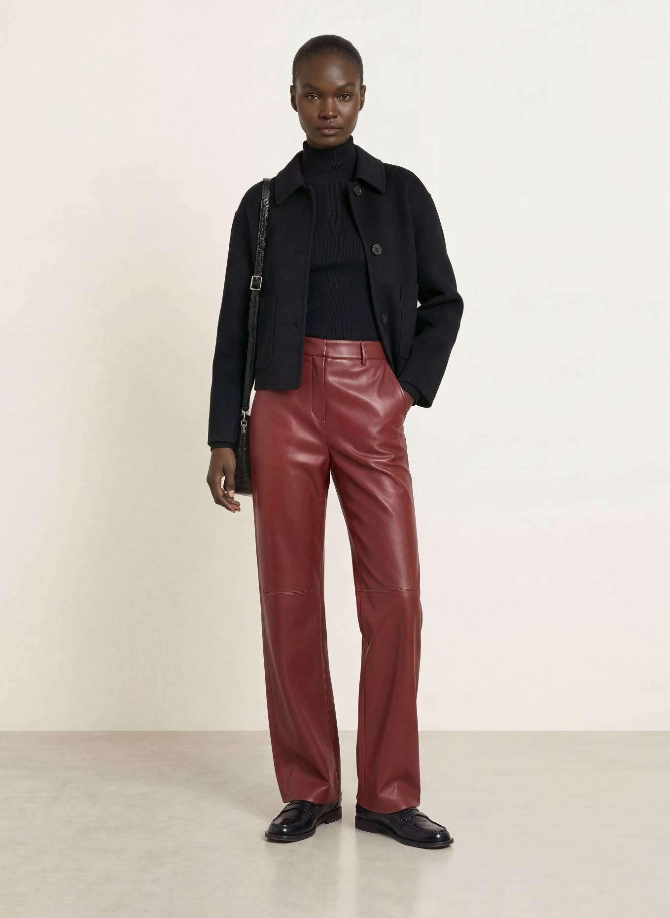 S Max Mara SOSPIRO Leather-Look Trousers: DARK RED