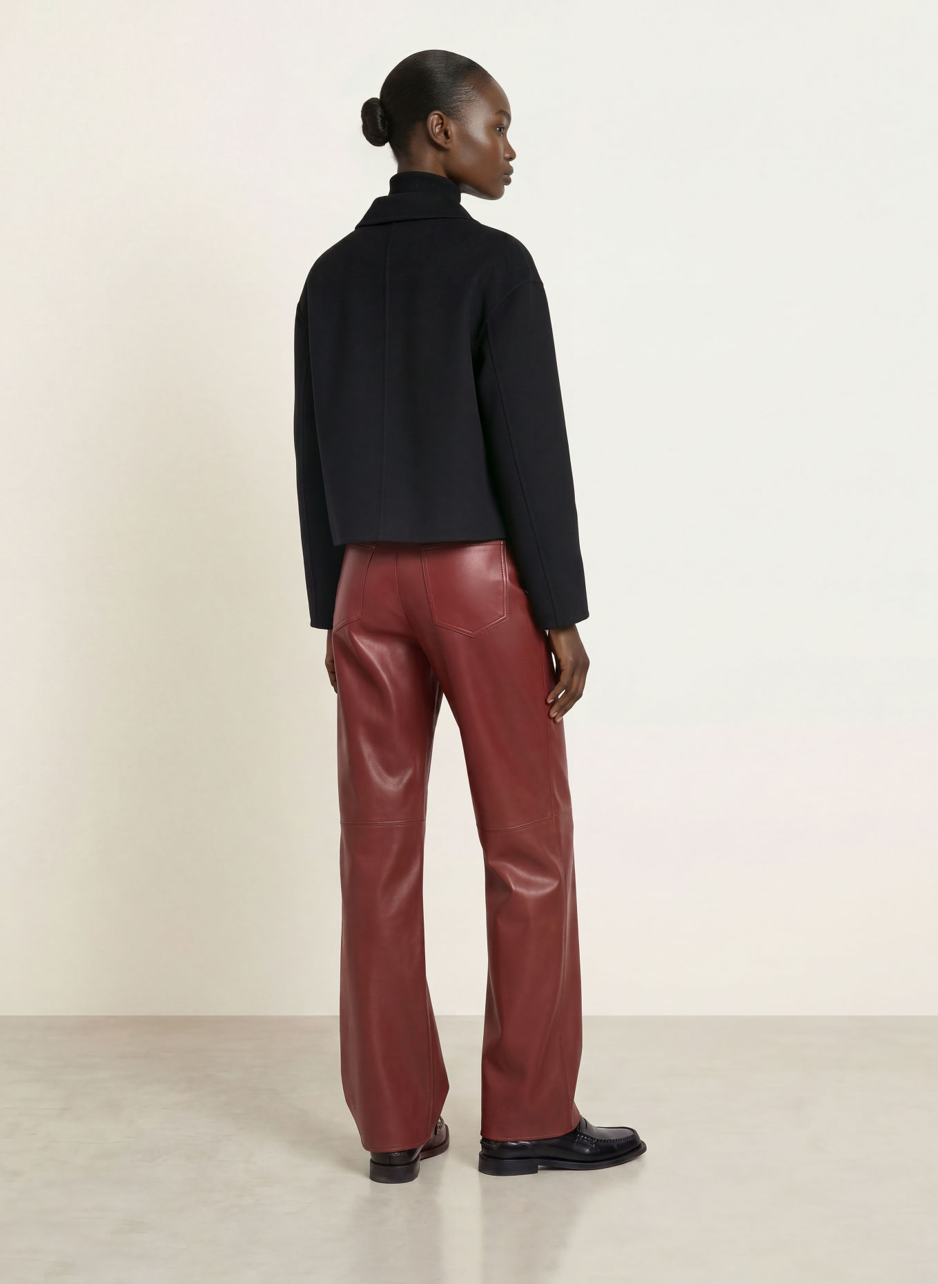S Max Mara SOSPIRO Leather-Look Trousers: DARK RED