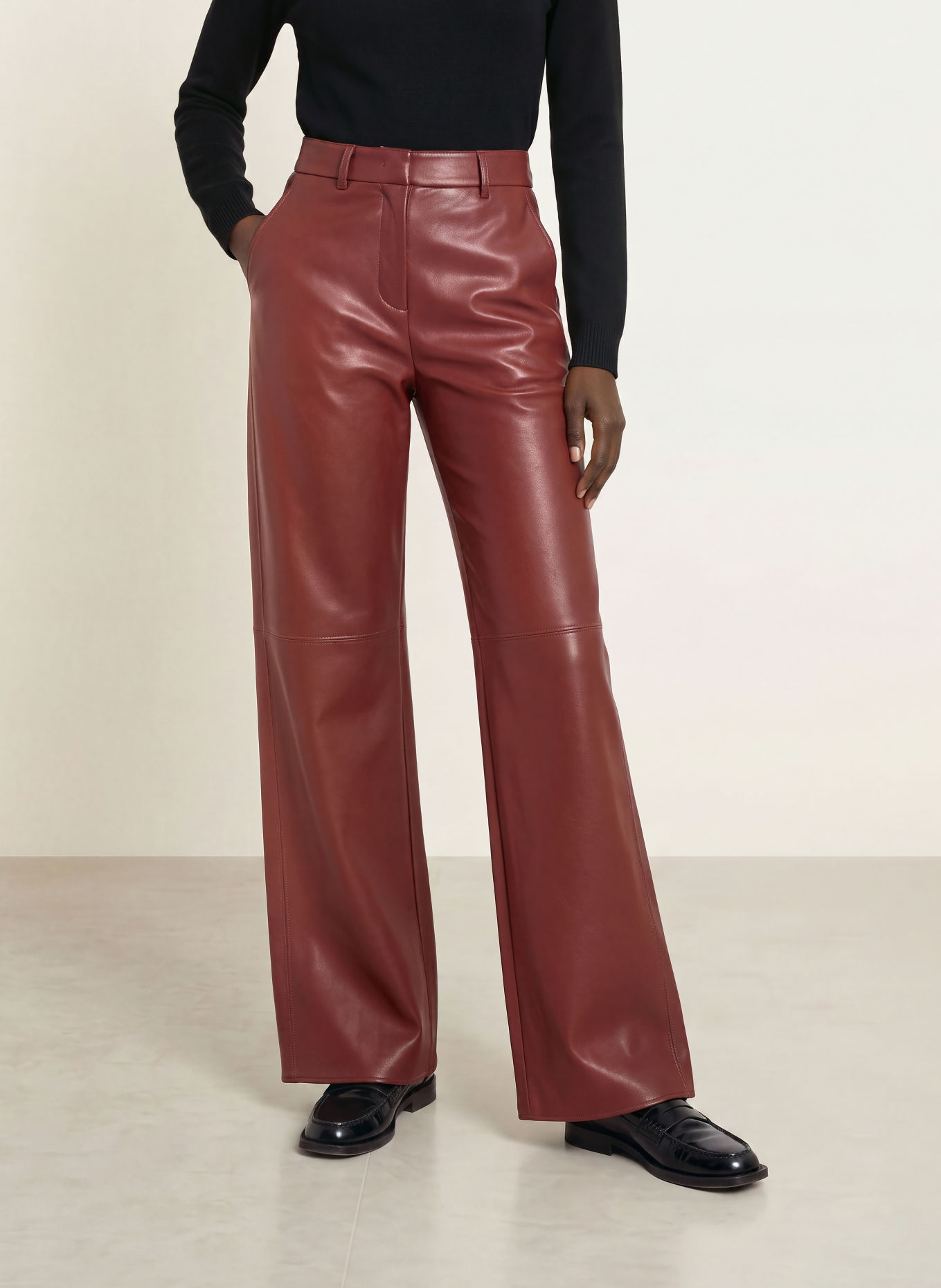 S Max Mara SOSPIRO Leather-Look Trousers: DARK RED