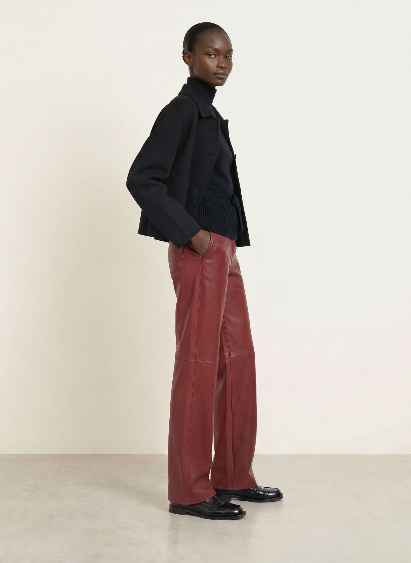 S Max Mara SOSPIRO Leather-Look Trousers: DARK RED