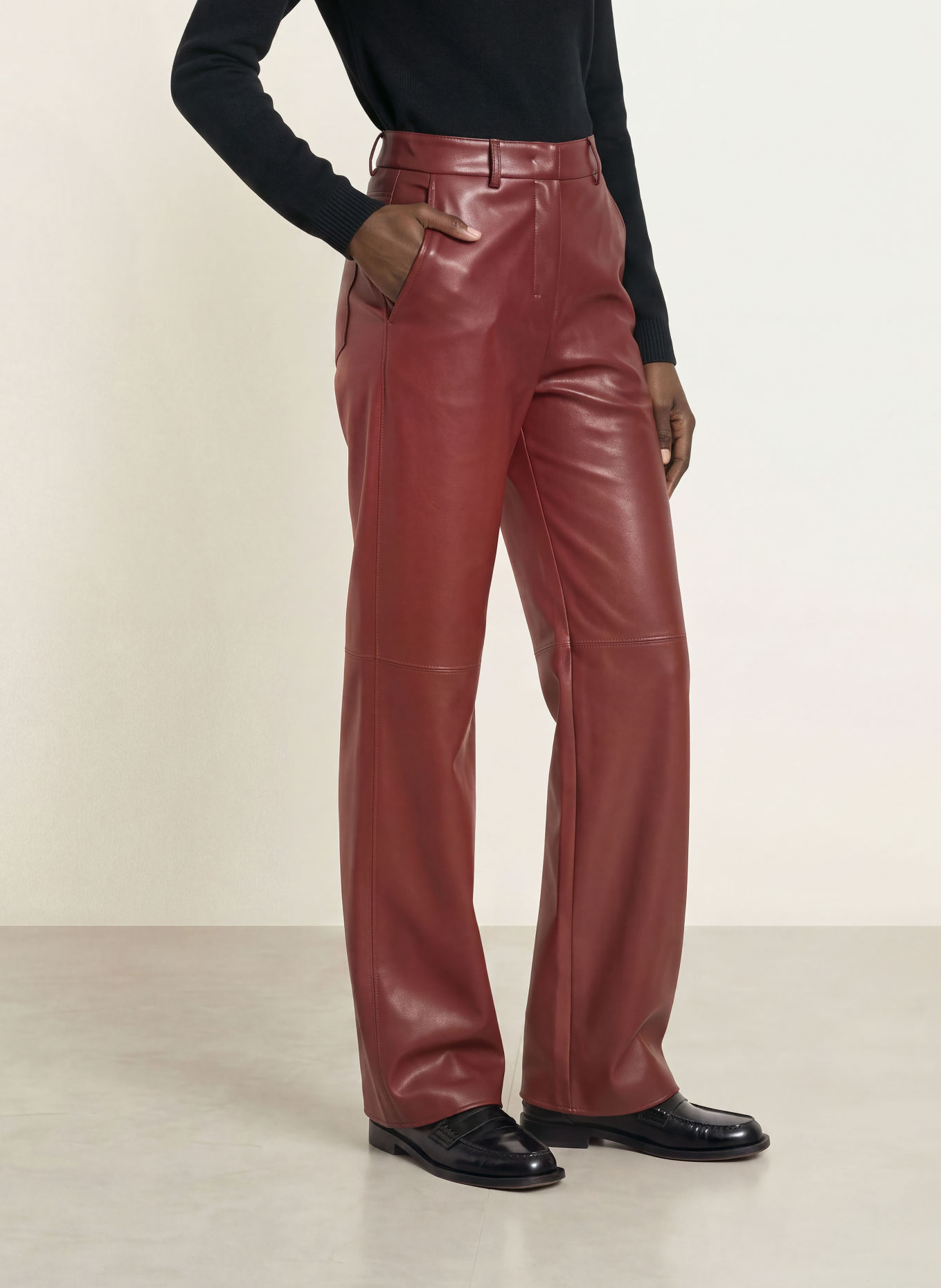S Max Mara SOSPIRO Leather-Look Trousers: DARK RED