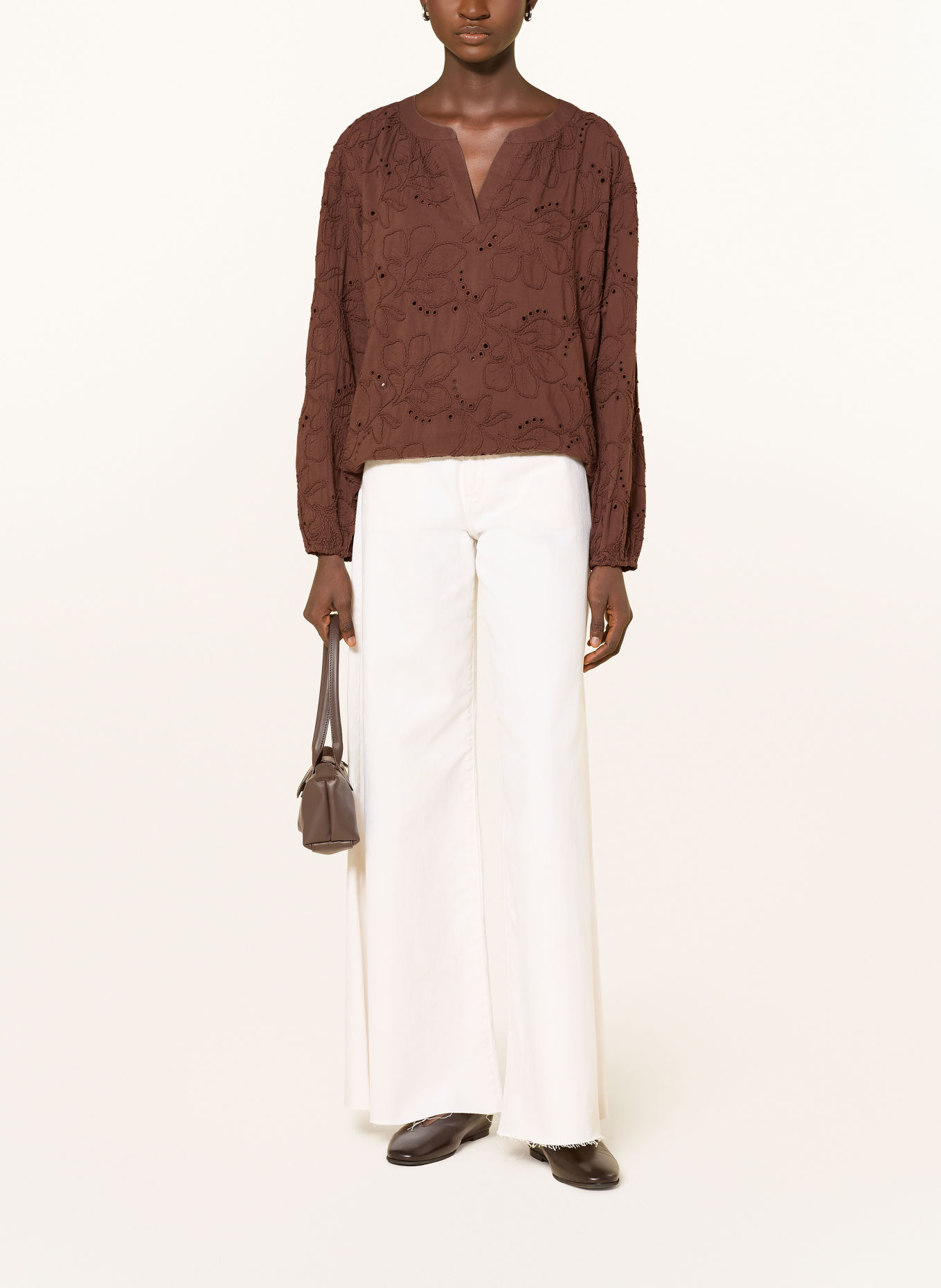 Betty Barclay Shirt blouse with openwork lace: DARK BROWN