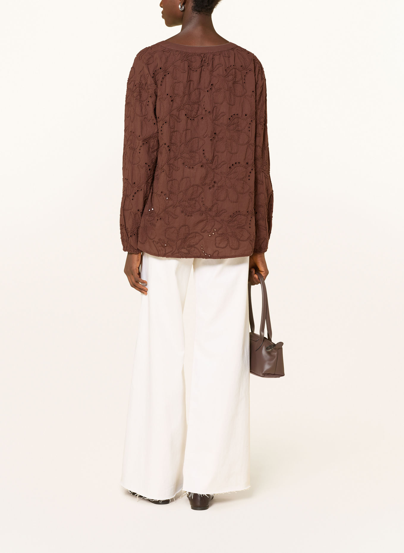 Betty Barclay Shirt blouse with openwork lace: DARK BROWN