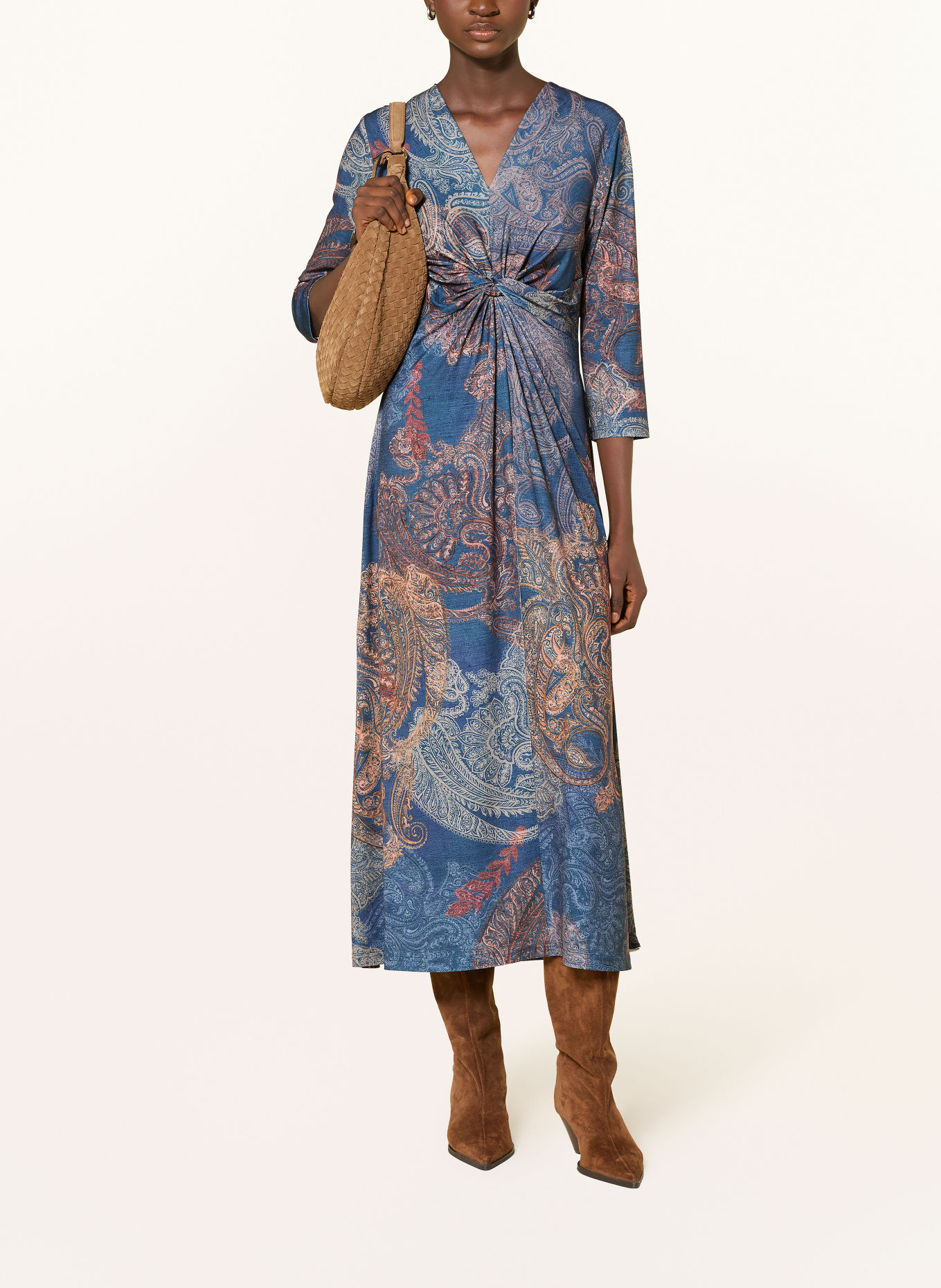 Betty Barclay Jersey dress with 3/4 sleeves: BLUE / CAMEL