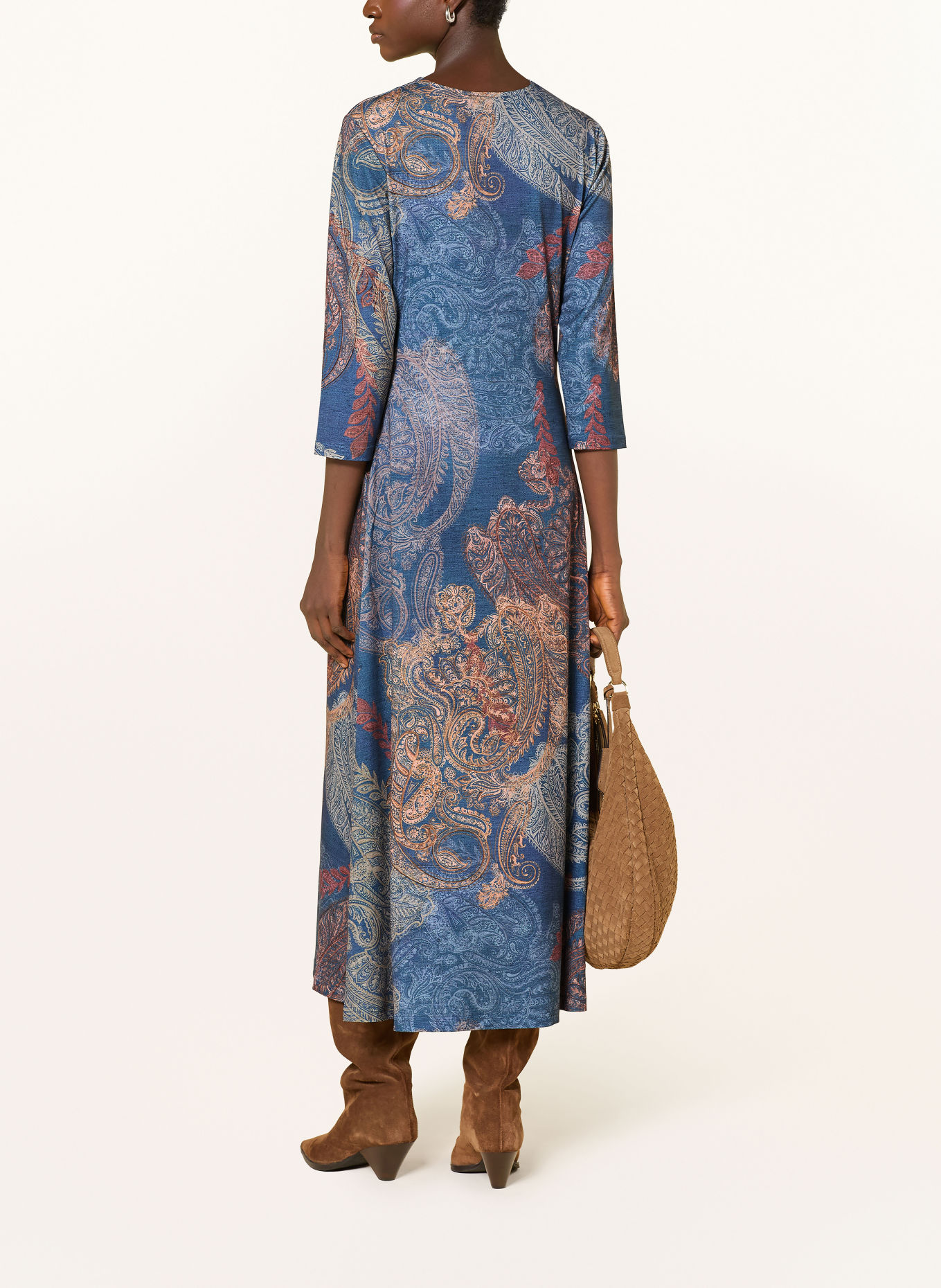 Betty Barclay Jersey dress with 3/4 sleeves: BLUE / CAMEL