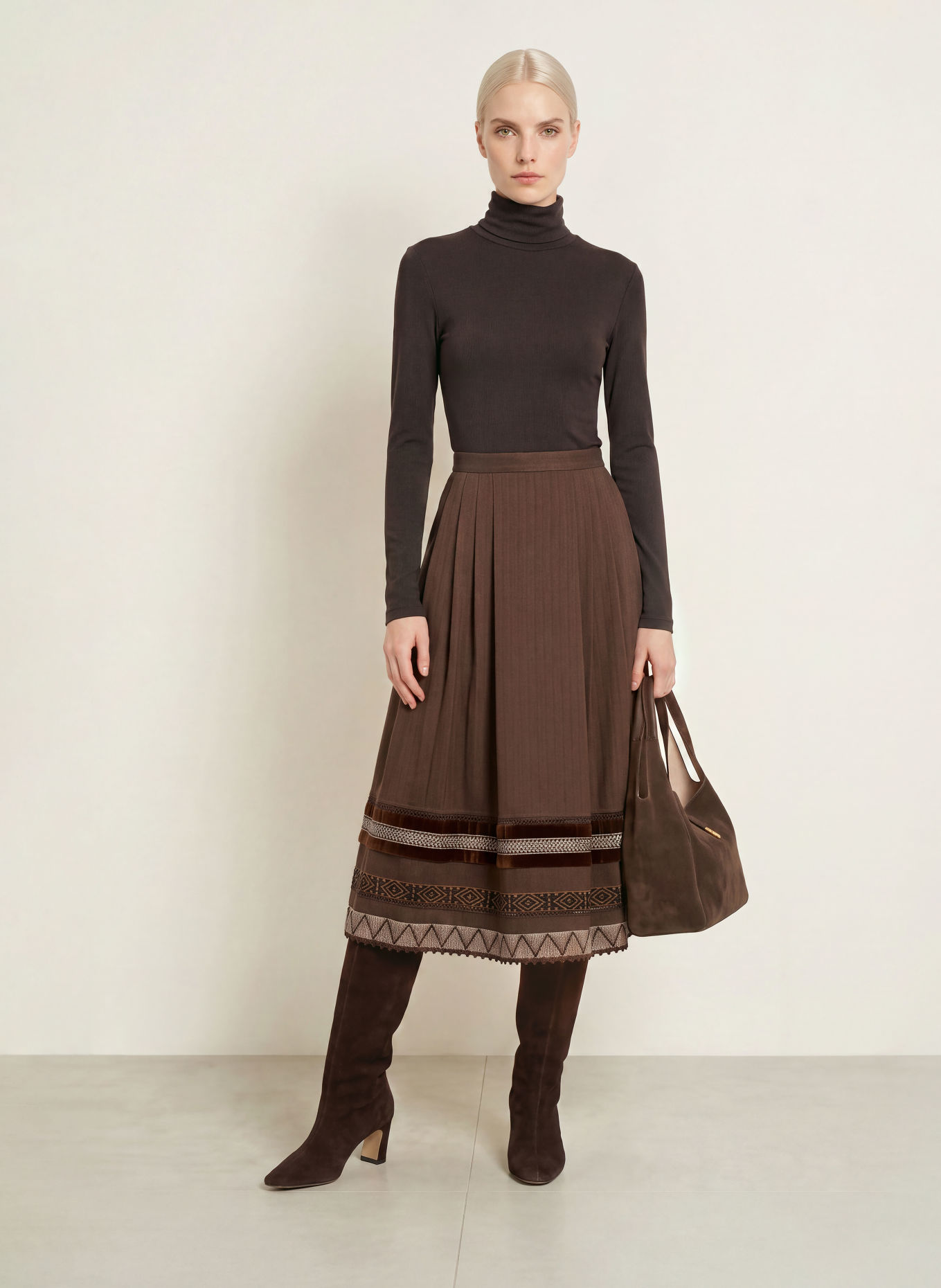 SPORTALM Jupe plissée: MARRON / BEIGE / NOIR