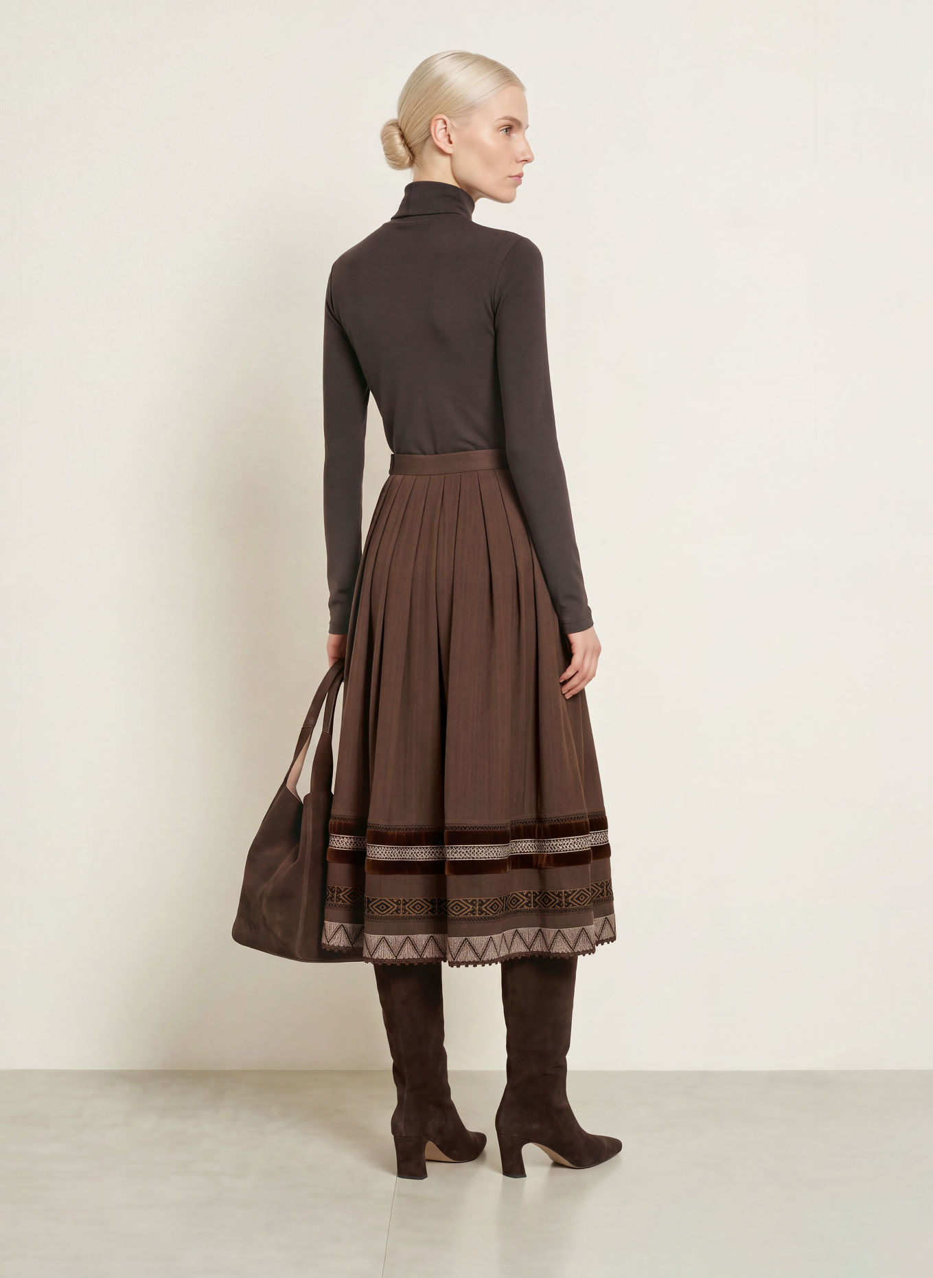 SPORTALM Jupe plissée: MARRON / BEIGE / NOIR