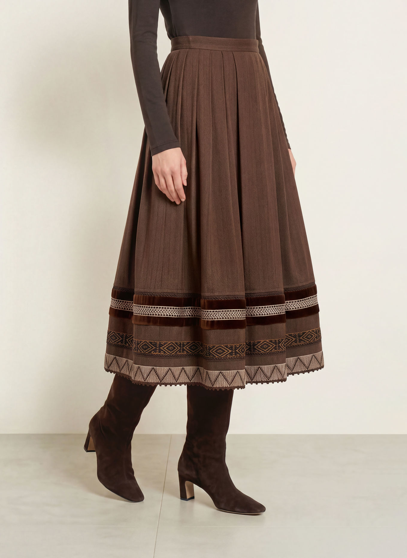SPORTALM Jupe plissée: MARRON / BEIGE / NOIR