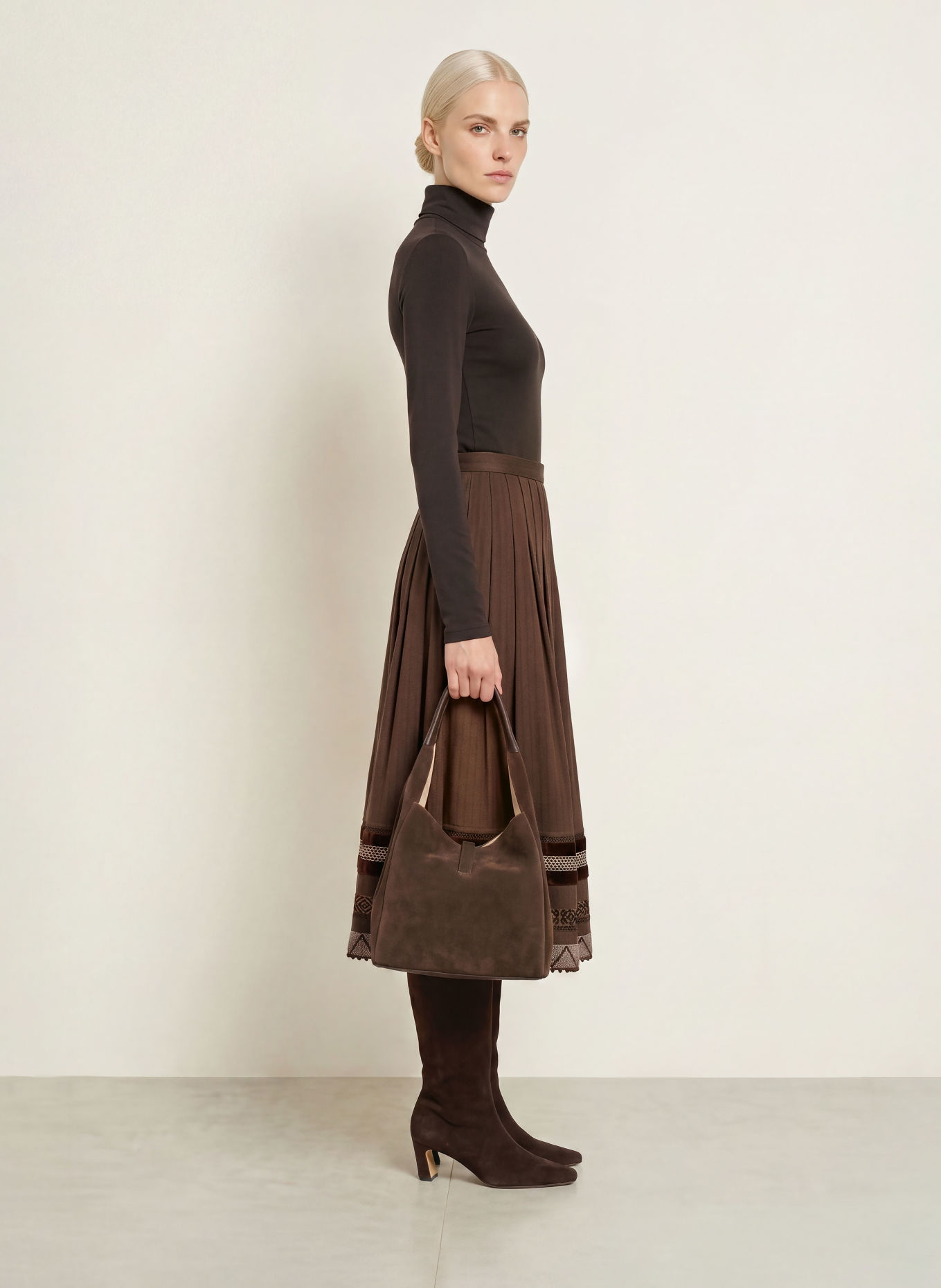 SPORTALM Jupe plissée: MARRON / BEIGE / NOIR