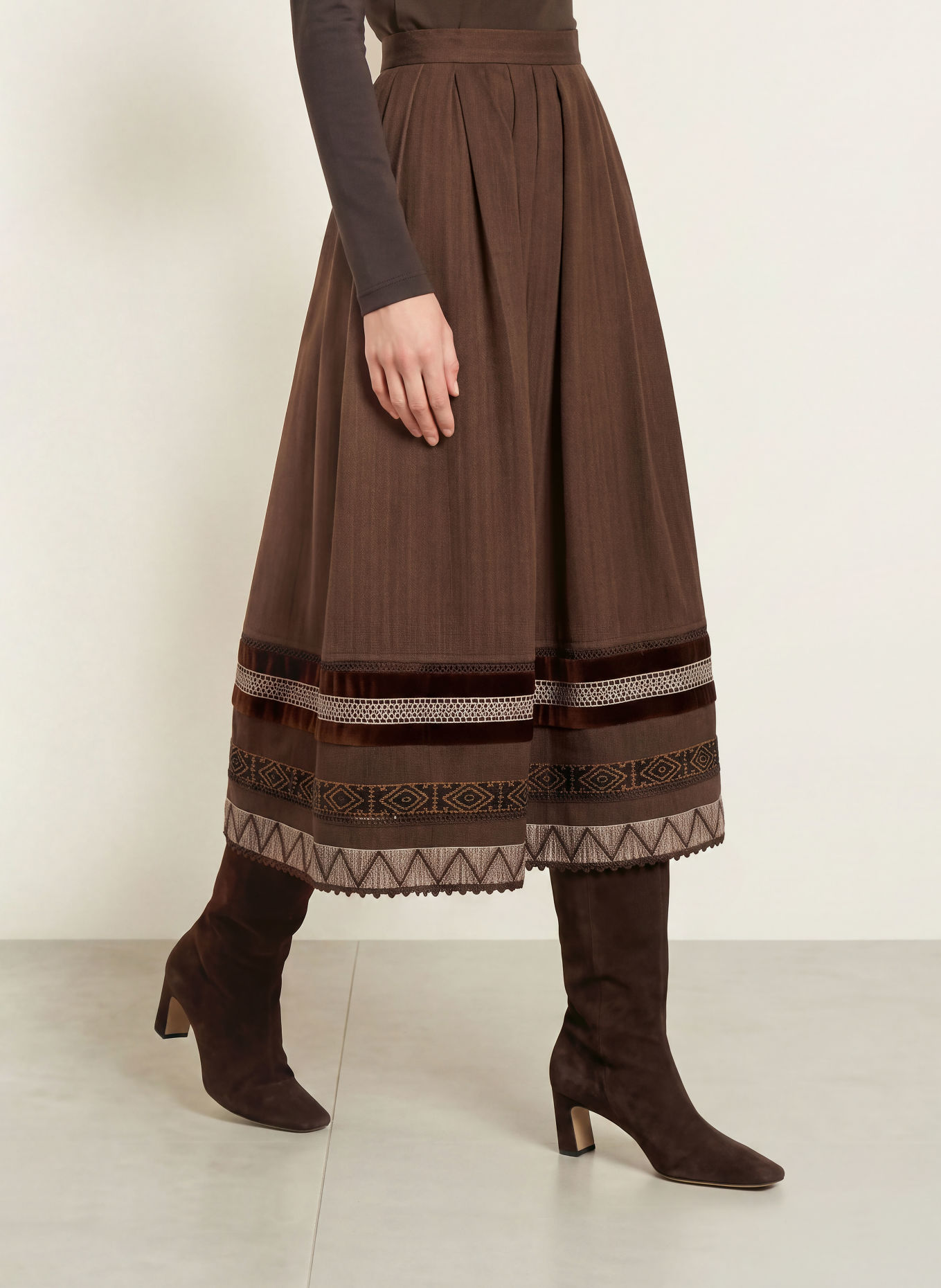 SPORTALM Jupe plissée: MARRON / BEIGE / NOIR