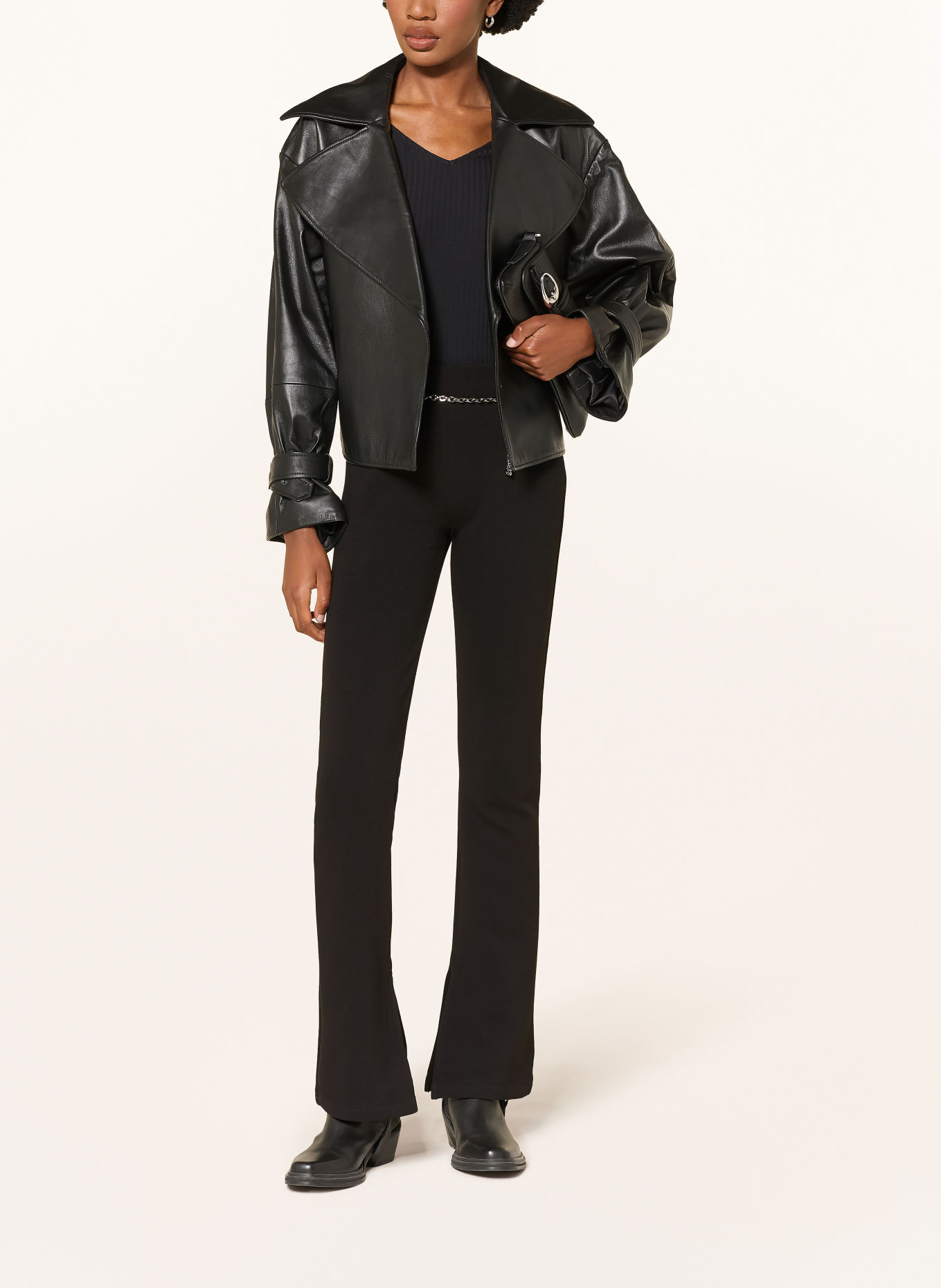HUGO Bootcut broek NENRIETTA van jersey: ZWART