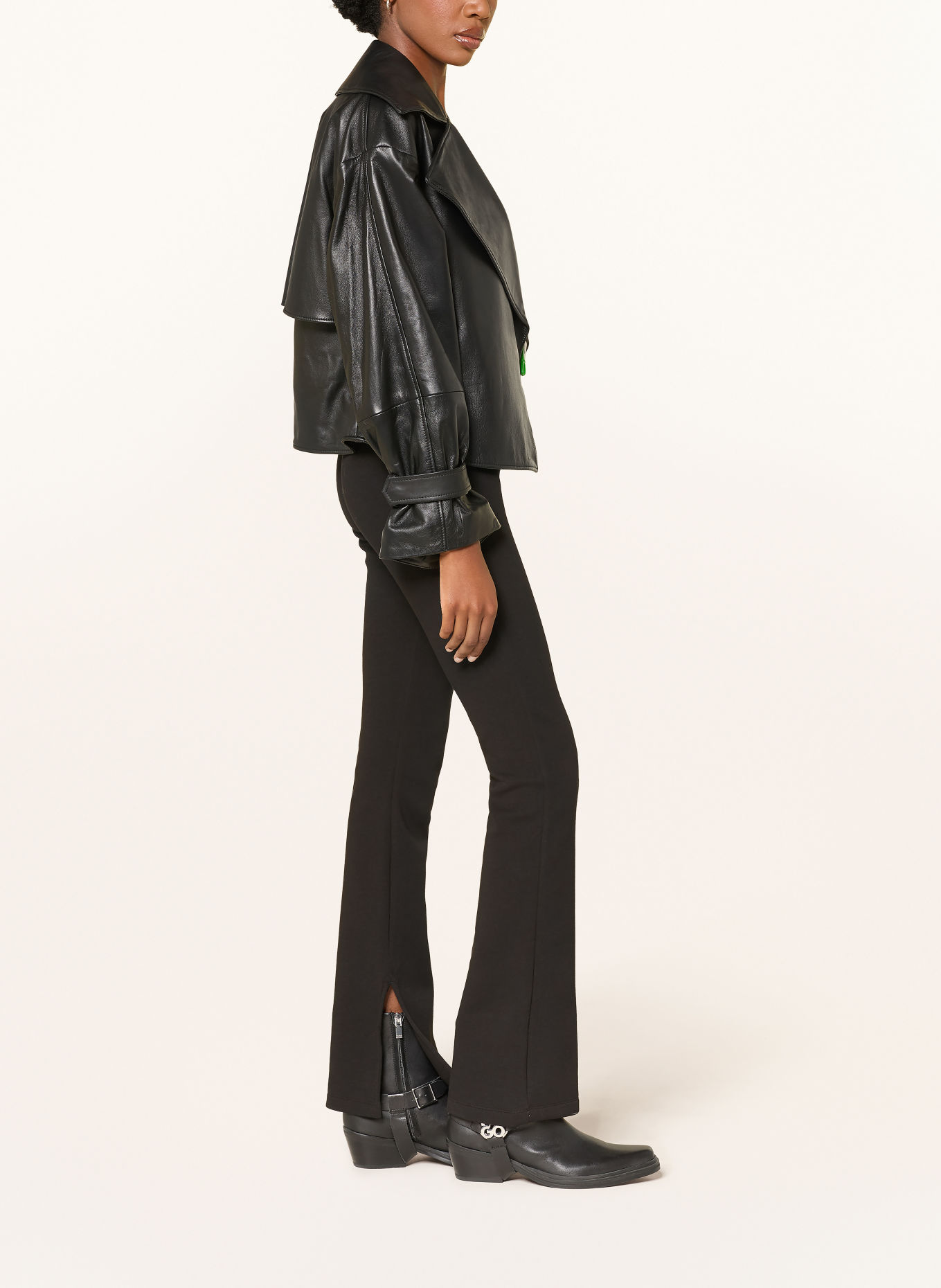 HUGO Bootcut broek NENRIETTA van jersey: ZWART