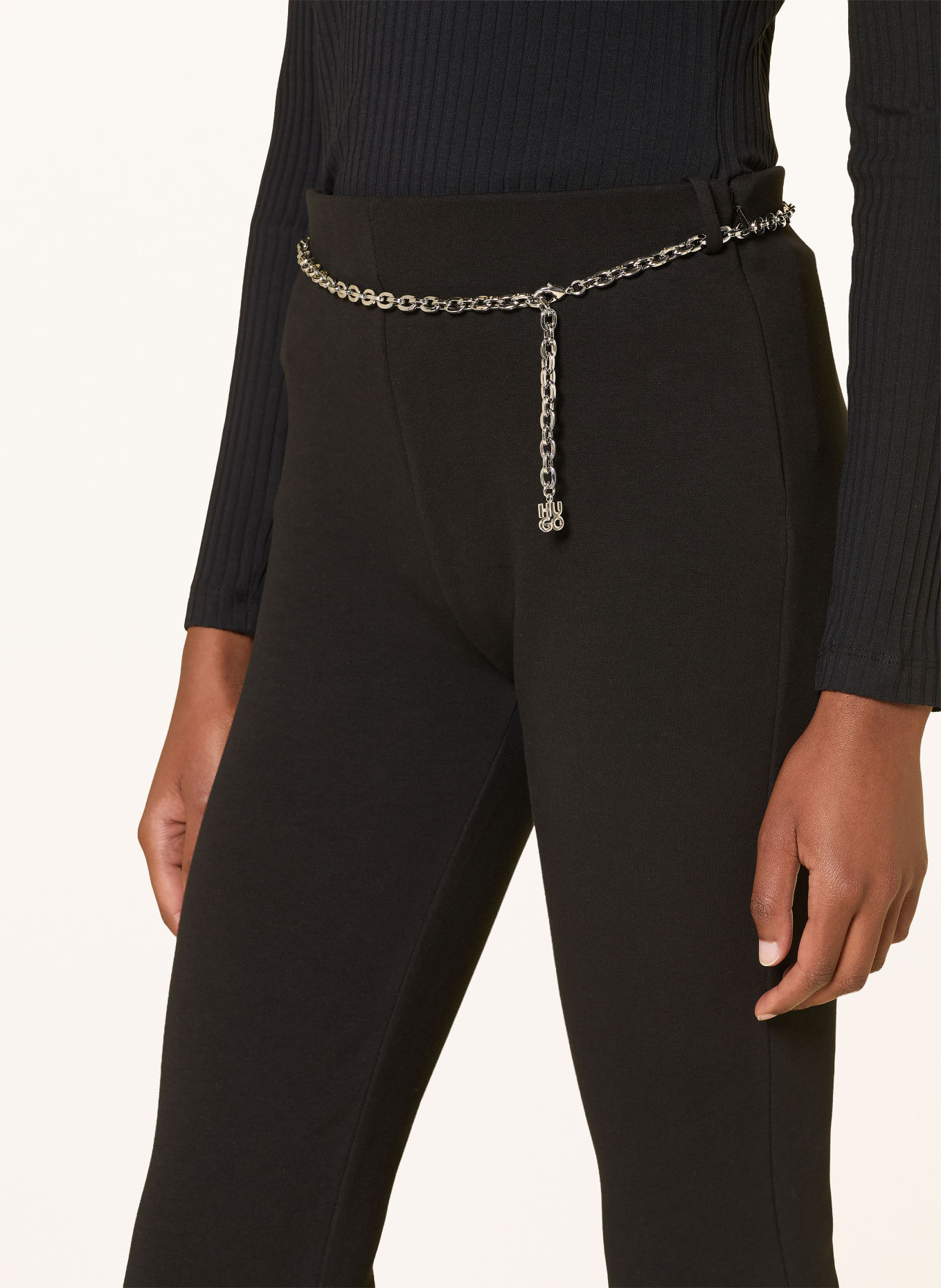 HUGO Bootcut broek NENRIETTA van jersey: ZWART