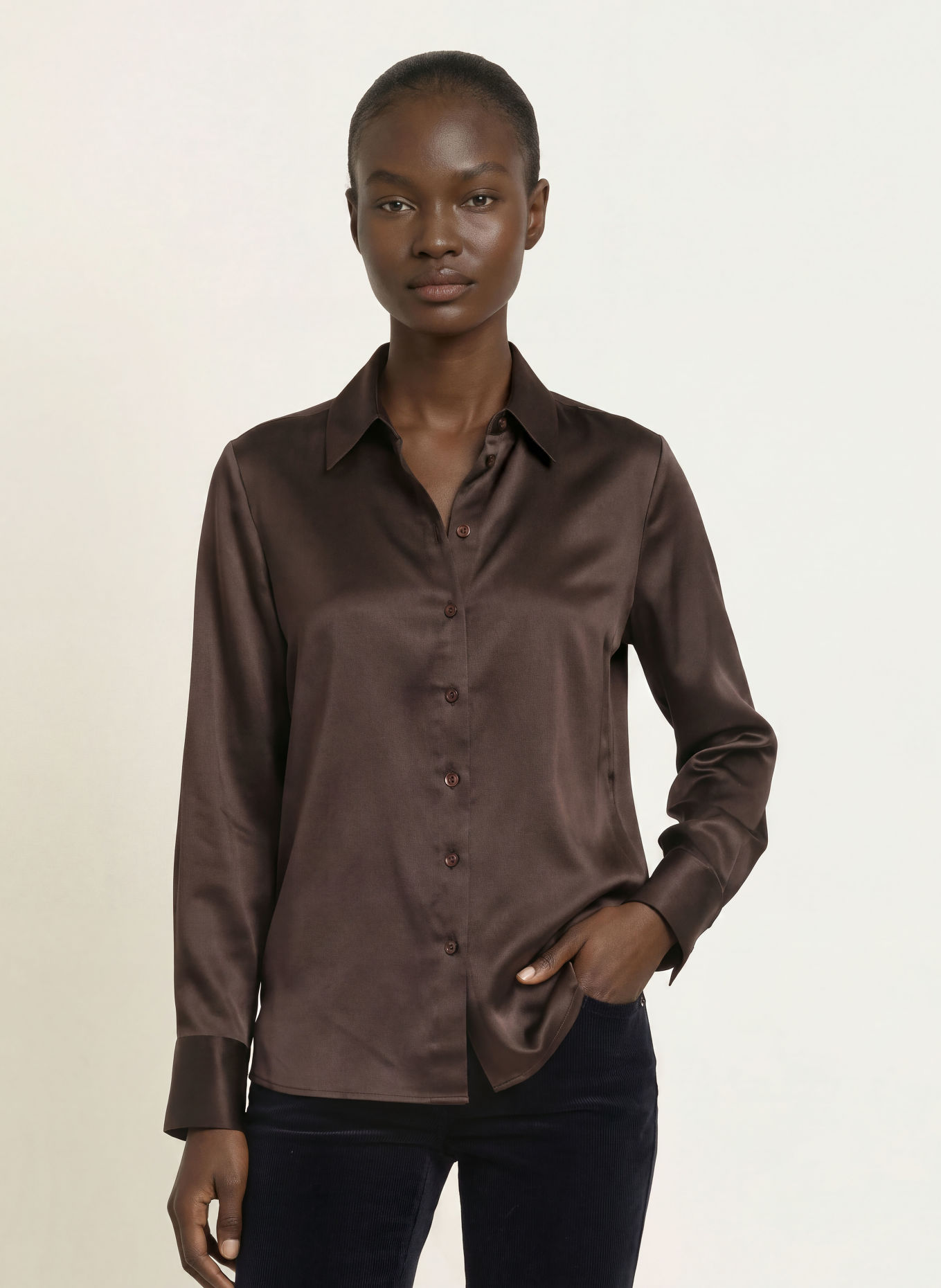 HERZENS Blusenshirt mit Seide: DUNKELBRAUN
